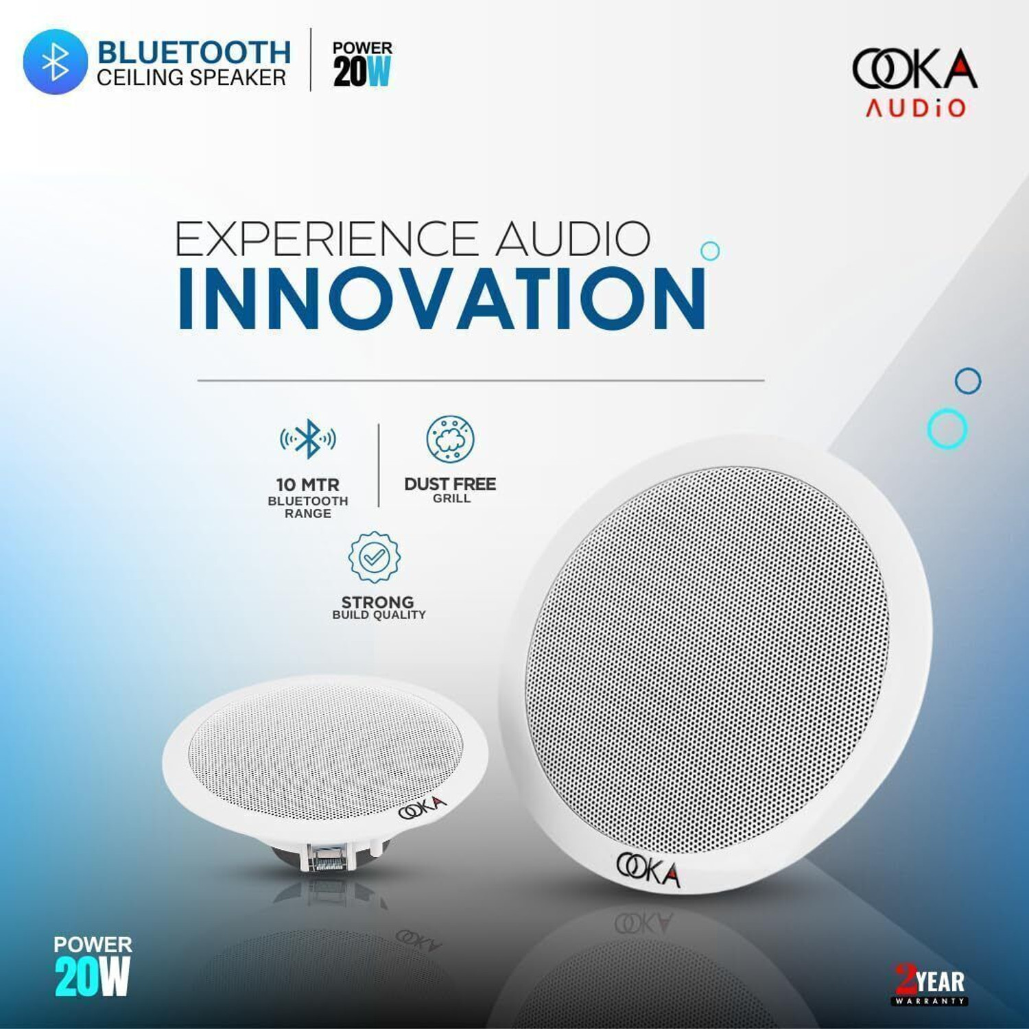 Image of OOKA AUDiO Twins 707 Ceiling Speaker, 6.5 inch Full Range Flush Mount 20W RMS 100V, 20 W Bluetooth Home Audio Speaker