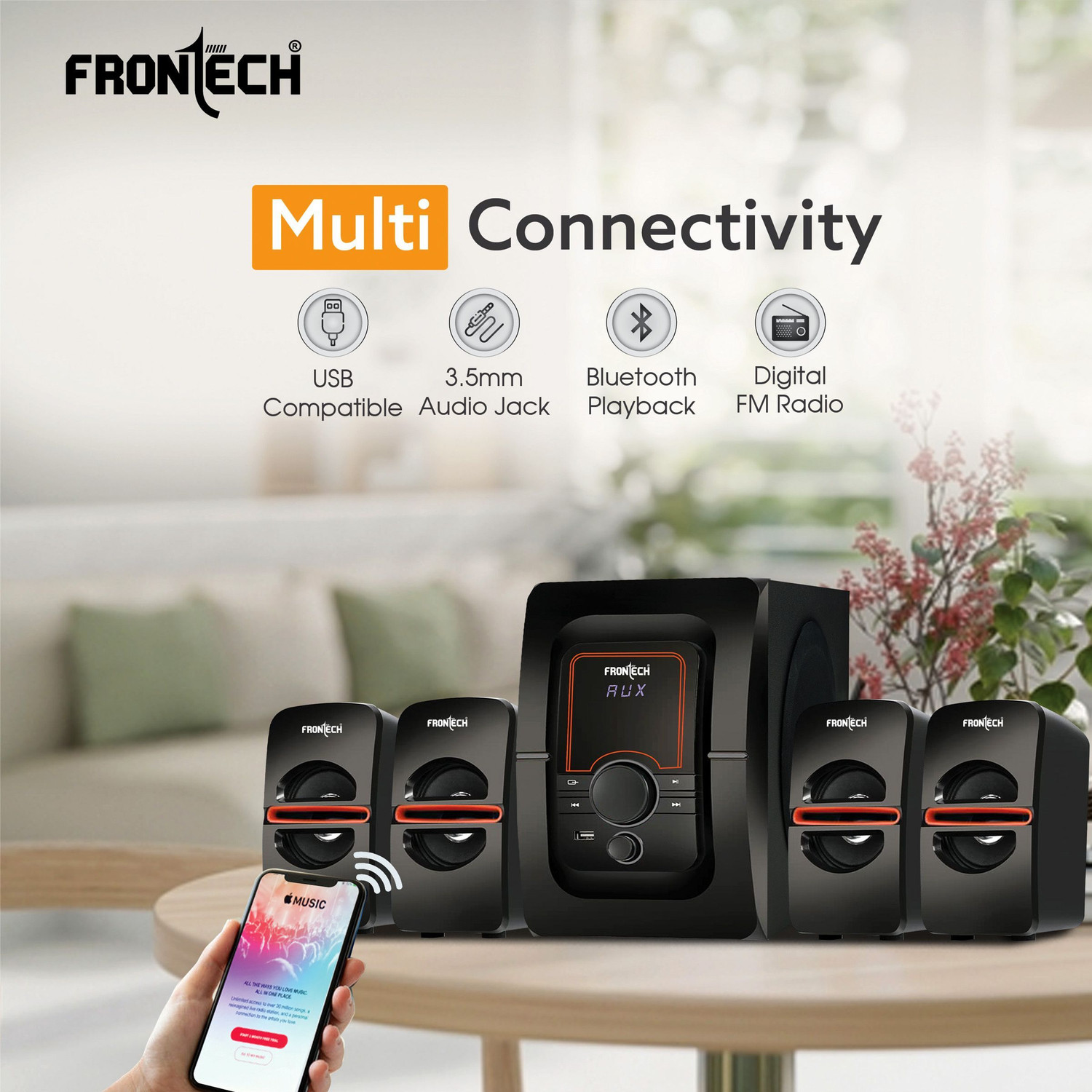 Image of Frontech SW-0152 4.1 Channel System Multimedia Speaker 70 W Bluetooth Home Audio Speaker