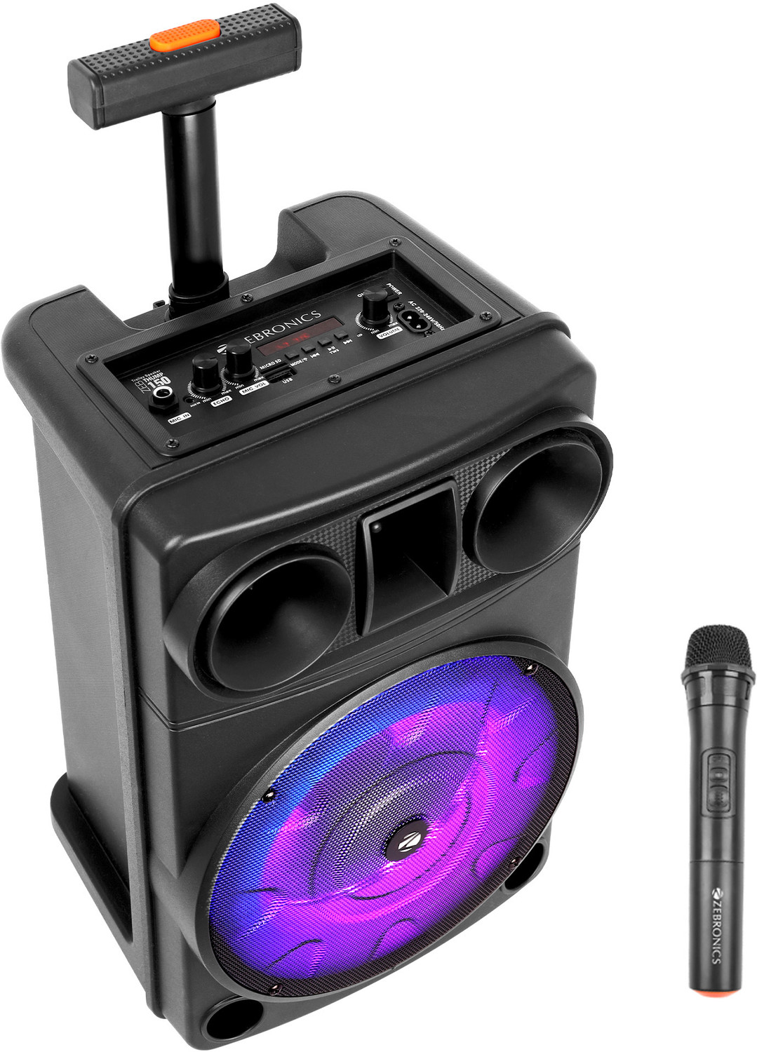 Image of ZEBRONICS Zeb-Thump 150 v5.0, LED Display & lights, RGB, wireless mic ,USB, mSD 24 W Bluetooth Party Speaker