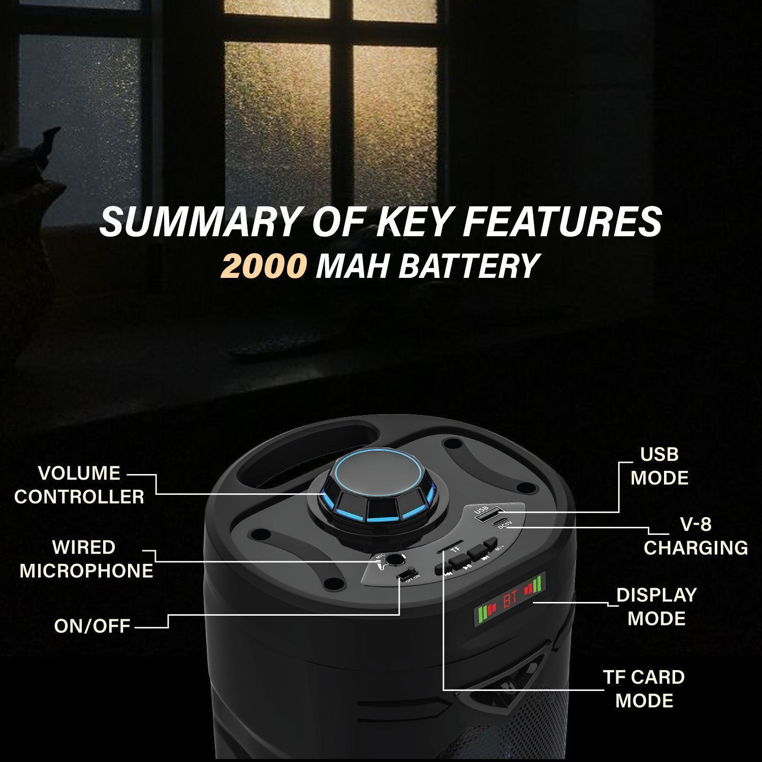 Image of V WORTEX 40W Portable Bluetooth Party Speaker with Wired Microphone, RGB LED Lights 40 W Bluetooth Home Audio Speaker