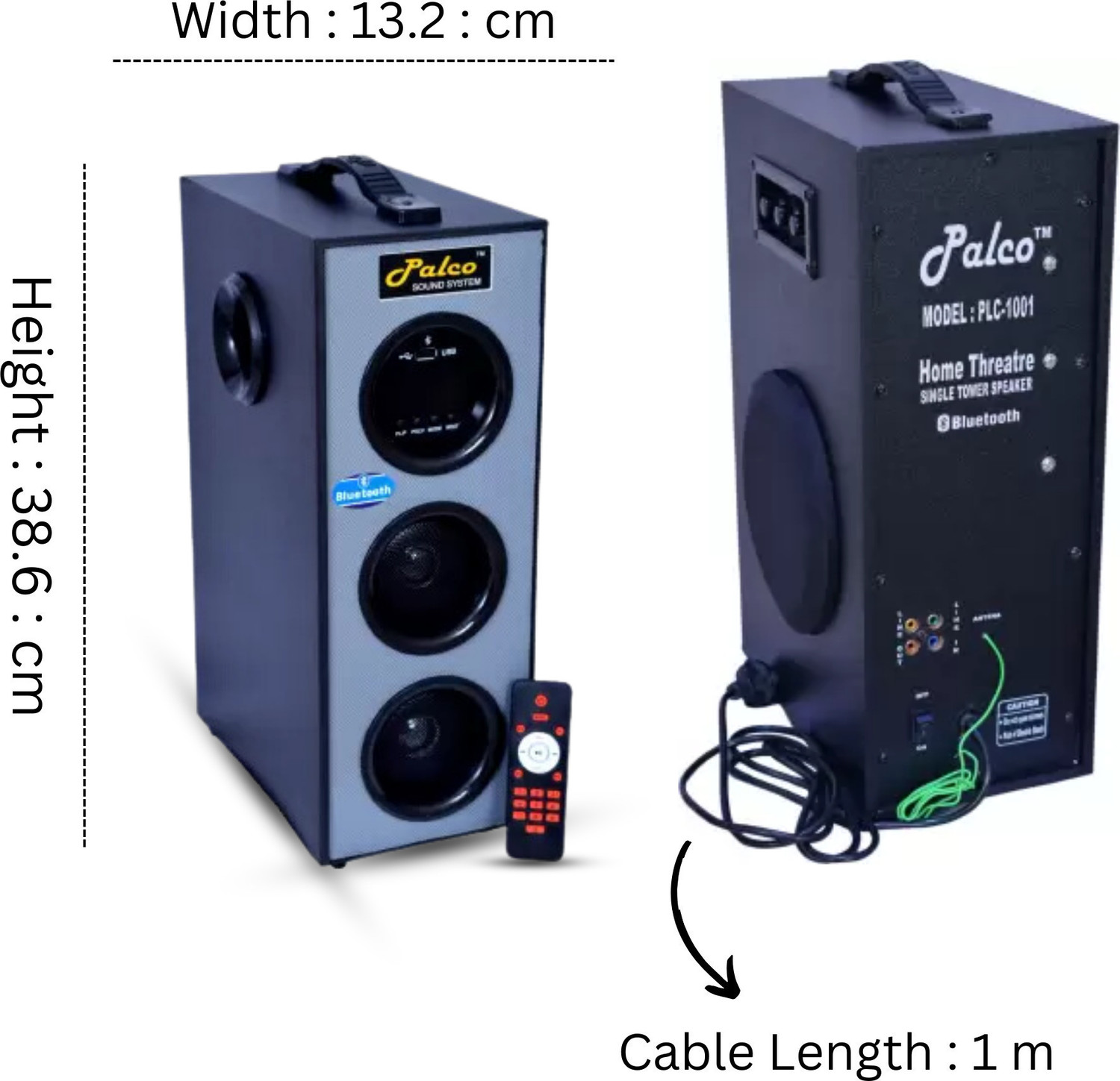 Image of palco sound system PLC1001 Single Tower Multimedia Speaker System with Remote, USB 40 W Bluetooth Home Theatre