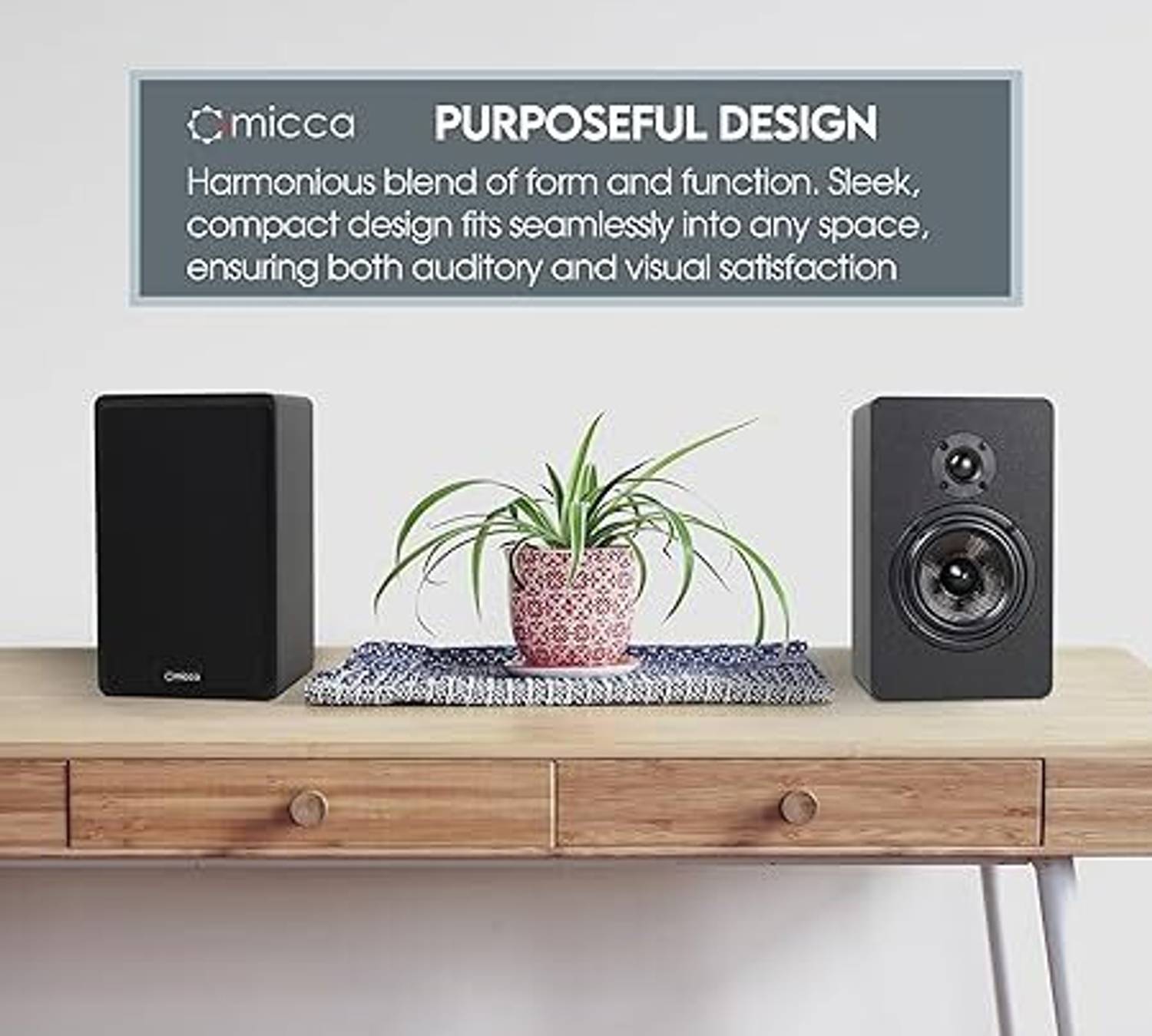 Micca MB42 Bookshelf-luidsprekers voor thuistheater surround geluid, stereo en passieve nabijgelegen veldmonitor, 2-weg (zwart, paar