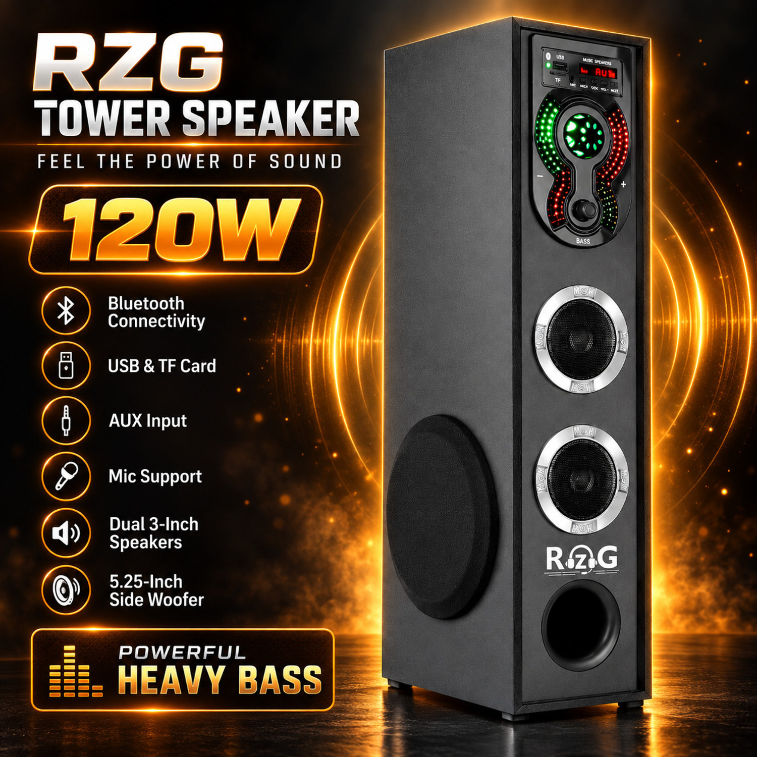 Image of RZG L-8 DJ High Bass Tower Speaker Bluetooth Speaker 120 W Bluetooth Party Speaker