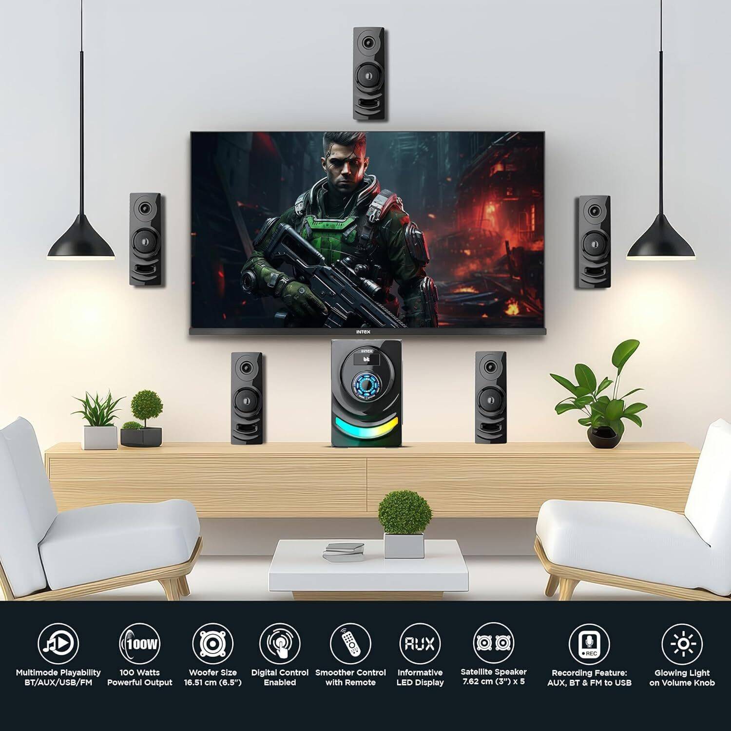 Intex 5.1 ROAR 1000 100W Bluetooth Home Theatre - Image 5