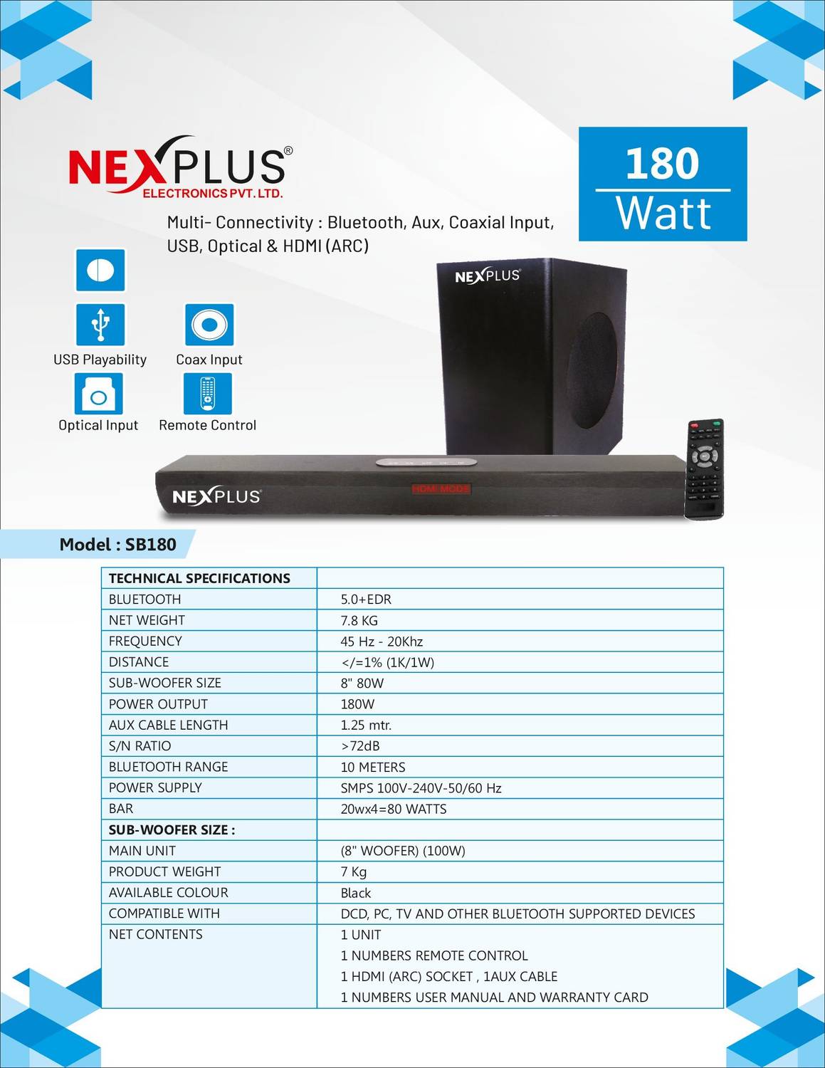 nexplus SB-180 180W Bluetooth Home Theatre - Image 5