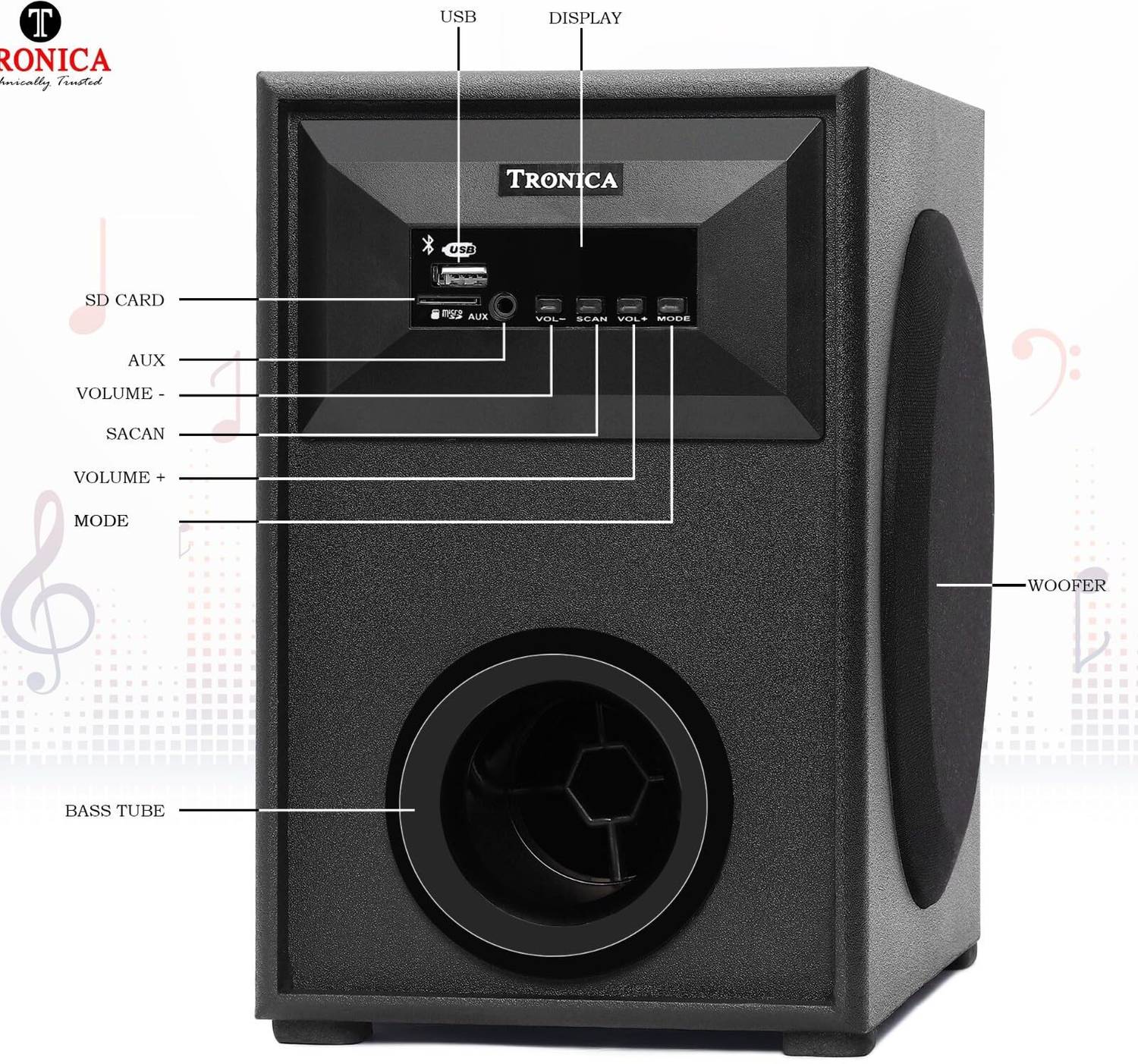 TRONICA Dhurandhar Multimedia Speakers with Subwoofer, USB/SD/FM/AUX, Remote Support 50 W Bluetooth Home Theatre - Image 3