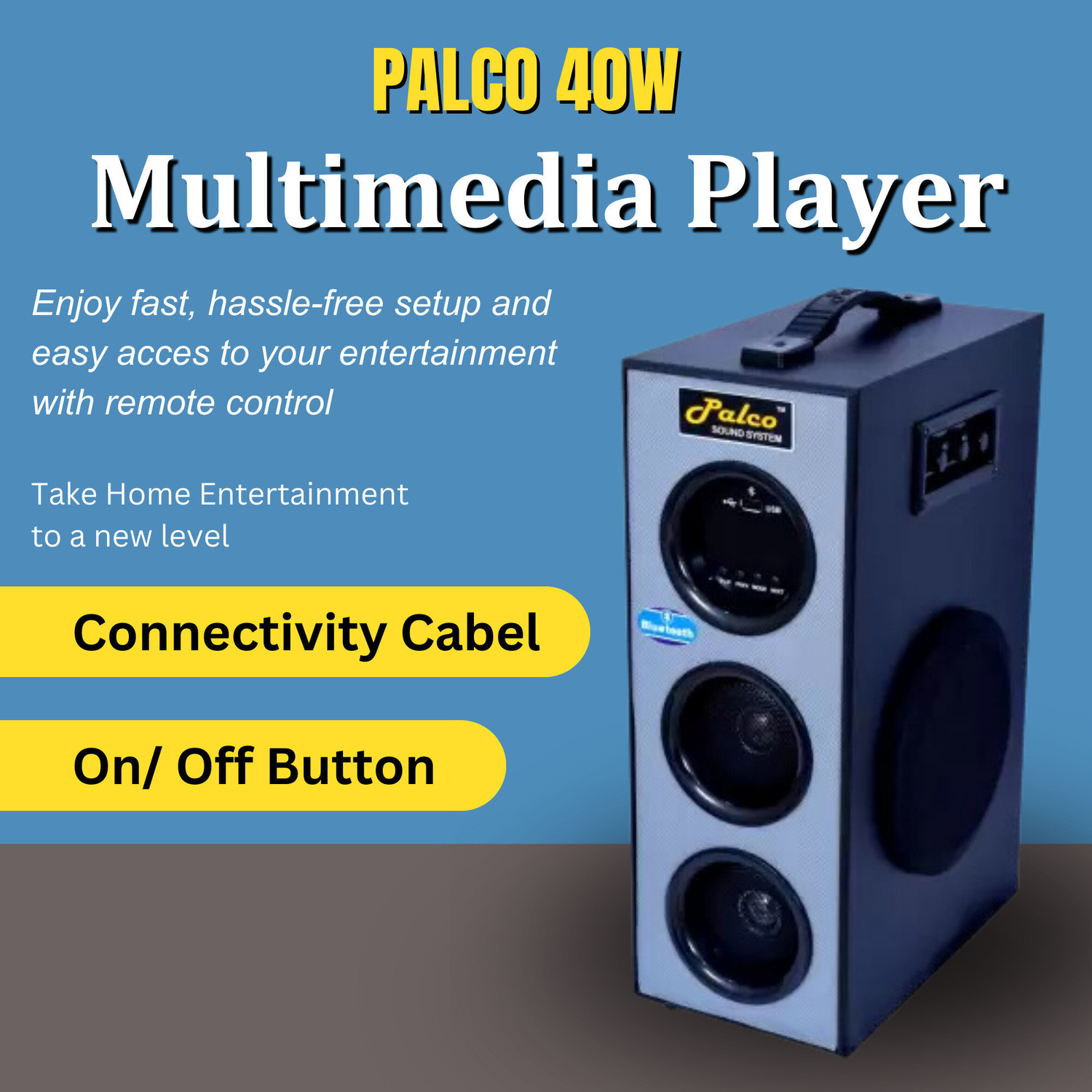 Image of palco sound system PLC1001 Single Tower Multimedia Speaker System with Remote, USB 40 W Bluetooth Home Theatre