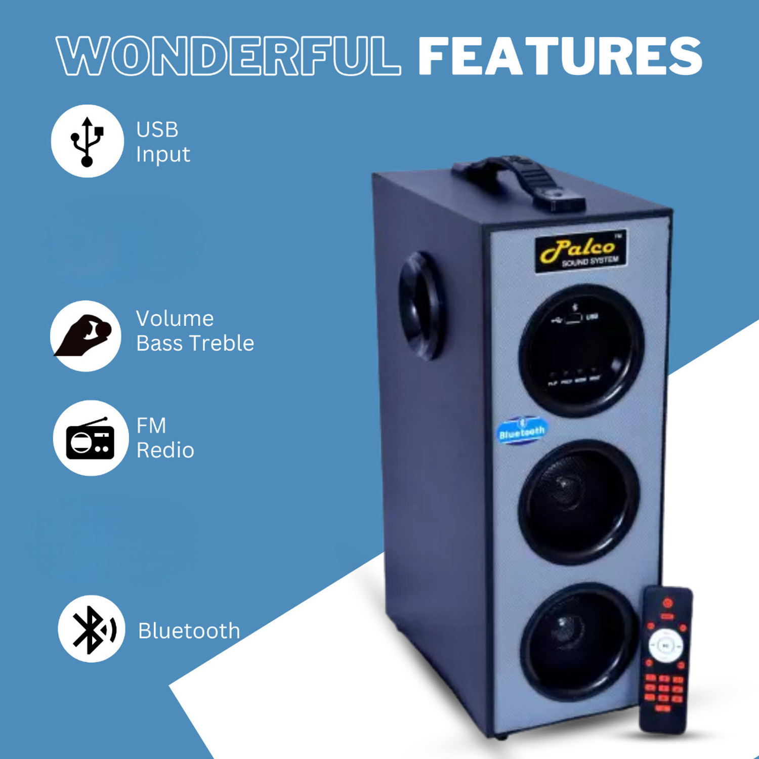 Image of palco sound system PLC1001 Single Tower Multimedia Speaker System with Remote, USB 40 W Bluetooth Home Theatre