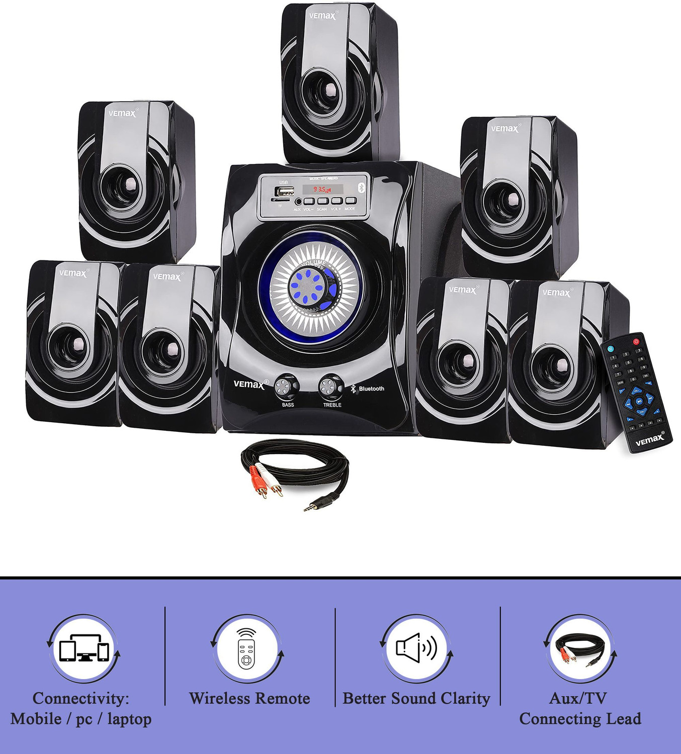 Image of Vemax Mist 7.1 System with FM, AUX, USB, Bass & Treble Control 45 W Bluetooth Home Theatre