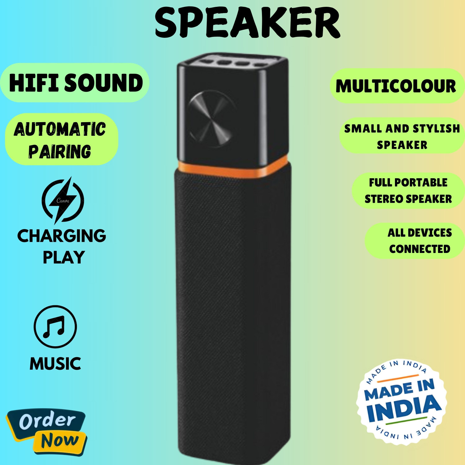 Image of GUGGU Wireless Bluetooth Speaker, Portable Speaker With 6H. Playtime,Powerful BassD224 10 W Bluetooth Tower Speaker