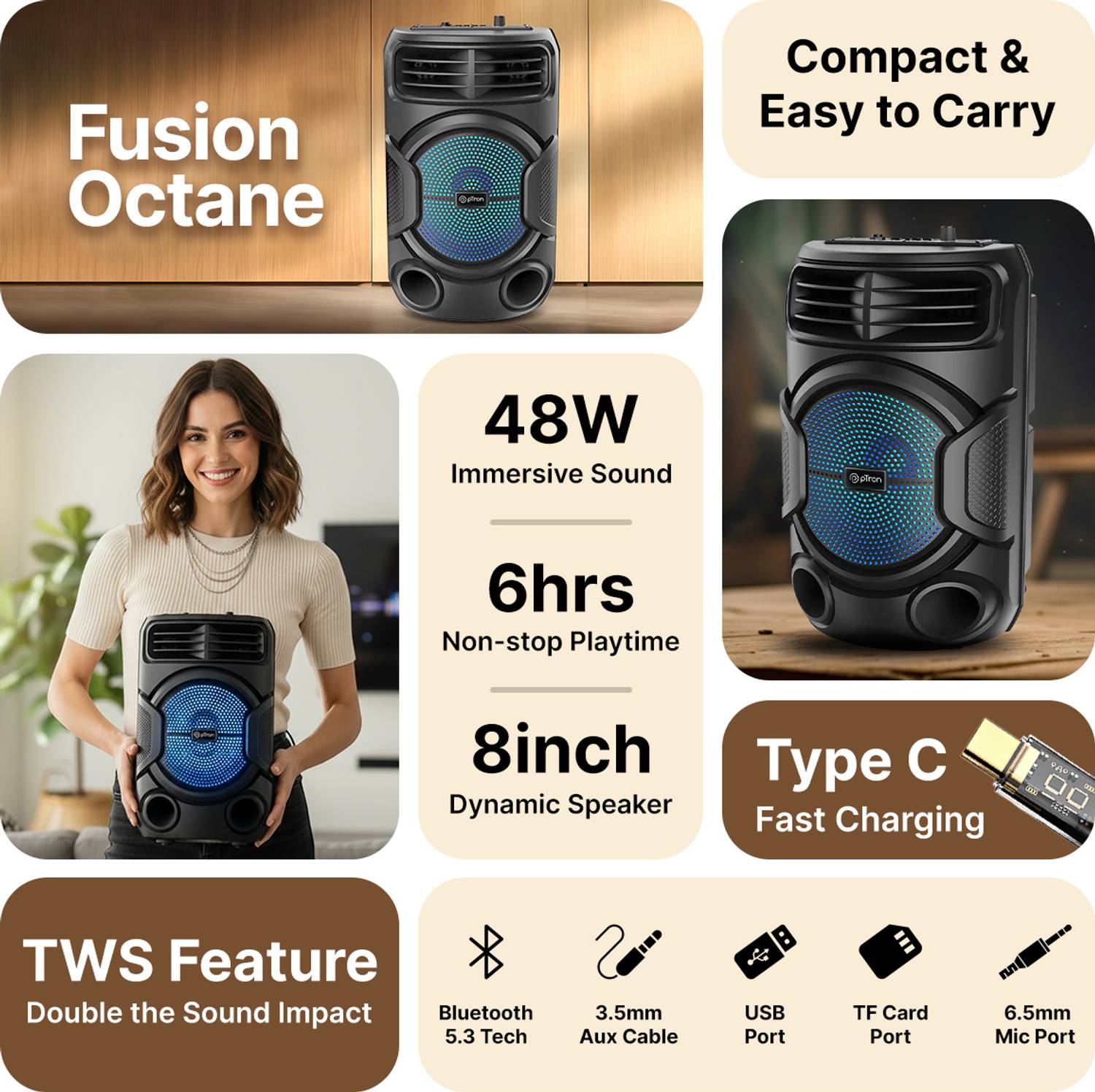 PTron Fusion Octane 48W Bluetooth Speaker - Image 2