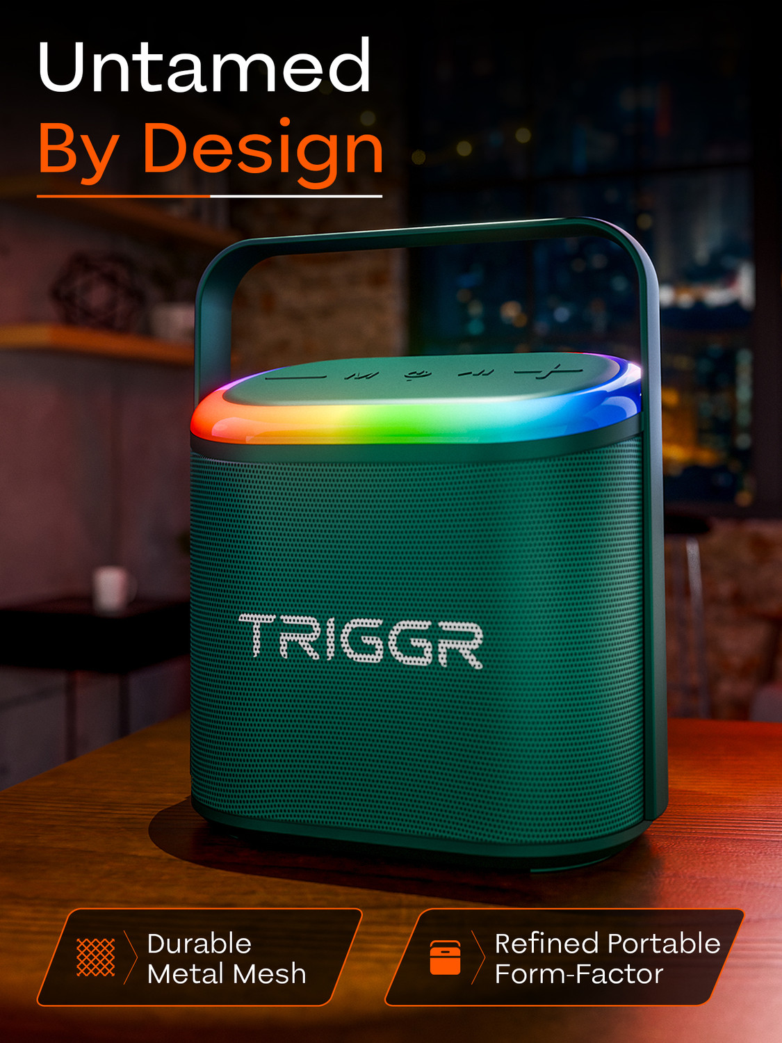 Image of TRIGGR Roar 20 with RGB Lights, Metal Mesh, TWS & FM Mode, 7H Playtime, BT v5.4,20W 20 W Bluetooth Speaker
