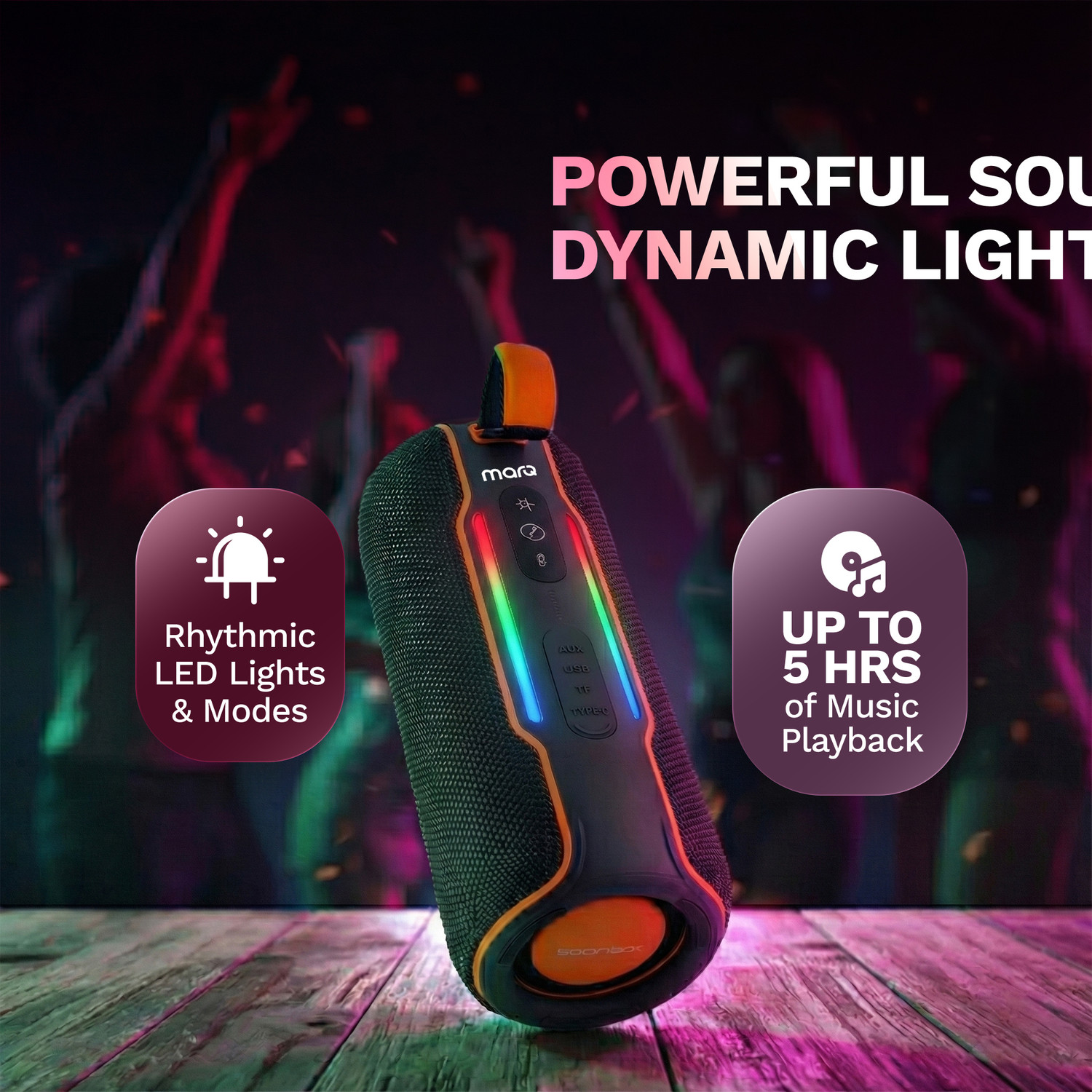Image of MarQ by Flipkart Party Pod with Powerful Dual Drivers, Upto 5Hrs of Playback, TWS Mode 25 W Bluetooth Speaker