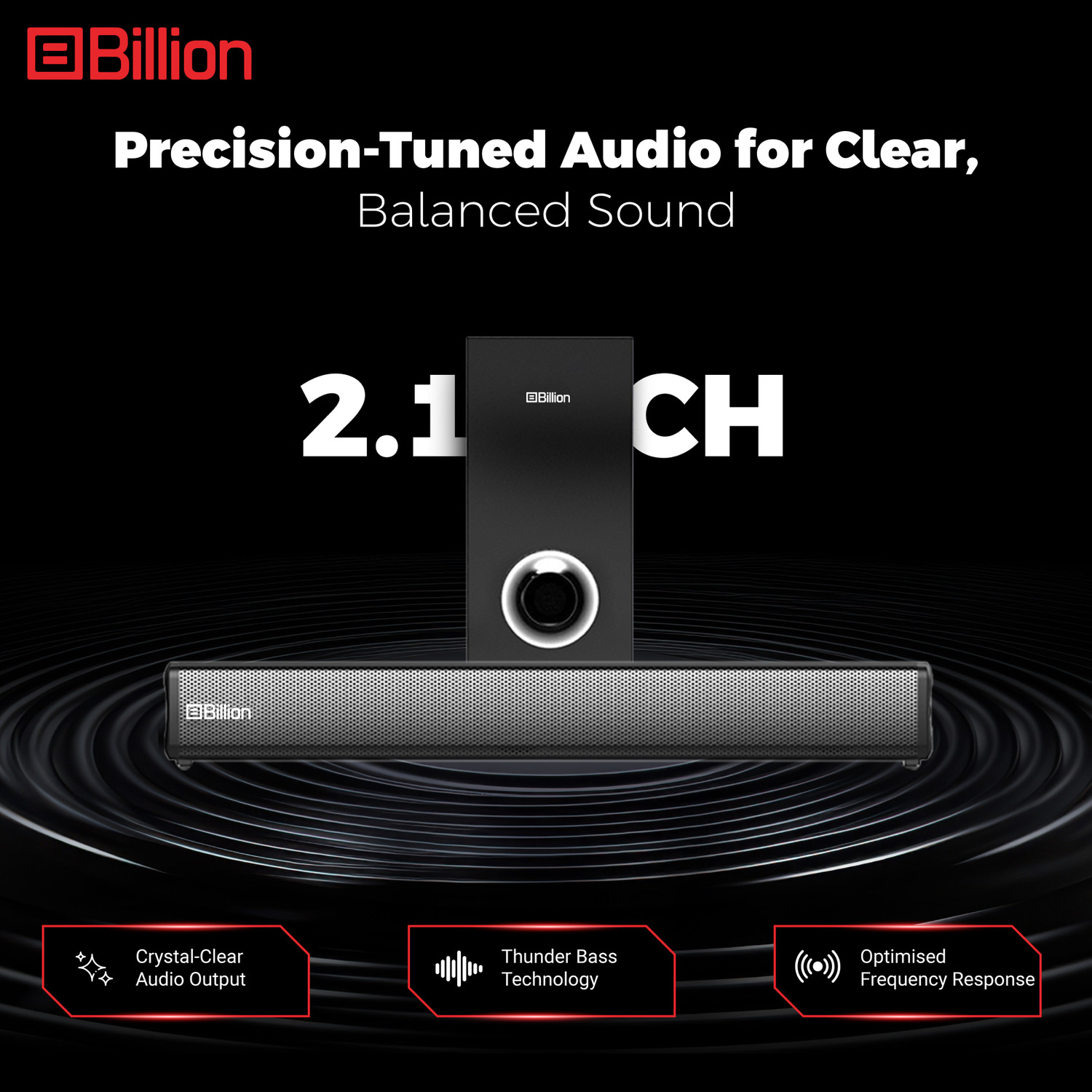 Image of Billion Thunder 160, 160 Watts, 2.1 Channel, Immersive cinematic experience, EQ Modes 160 W Bluetooth Soundbar