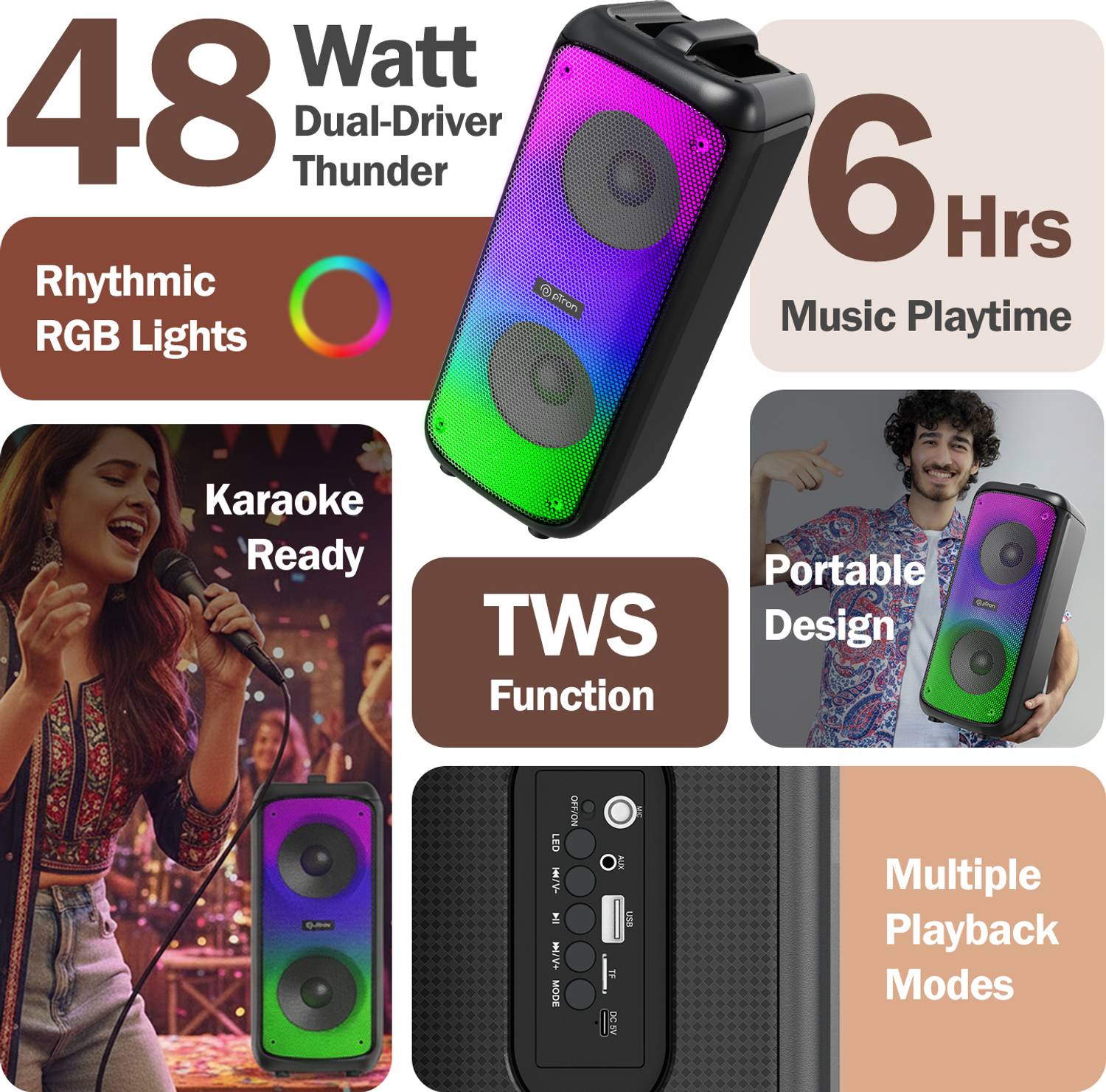 PTron Fusion Beats 48W Bluetooth Speaker - Image 2