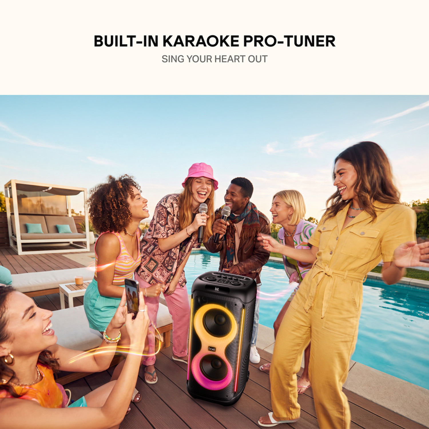 Image of boAt PartyPal 650, Karaoke Auto Tuner, DJ Tracks & Bass Drop, UHF Mic, RGB LEDs 300 W Bluetooth Tower Speaker
