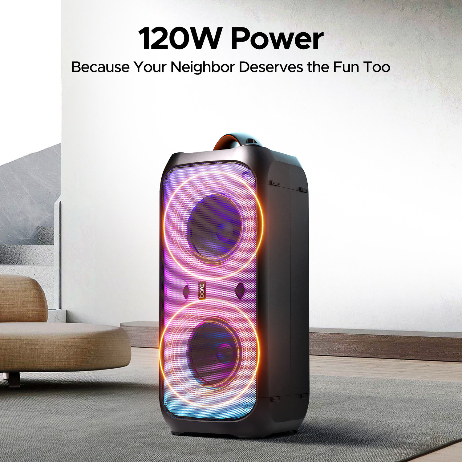 Image of boAt 300 / 320 with Flame LEDs & Up to 6 hrs Playtime 120 W Bluetooth Party Speaker