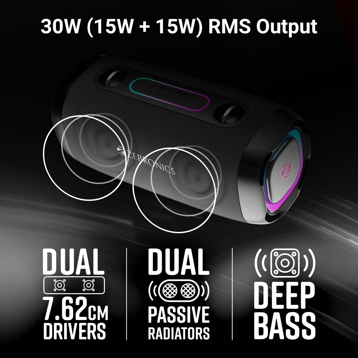 ZEBRONICS Sound Feast 85 30W Bluetooth Speaker Black - Image 2