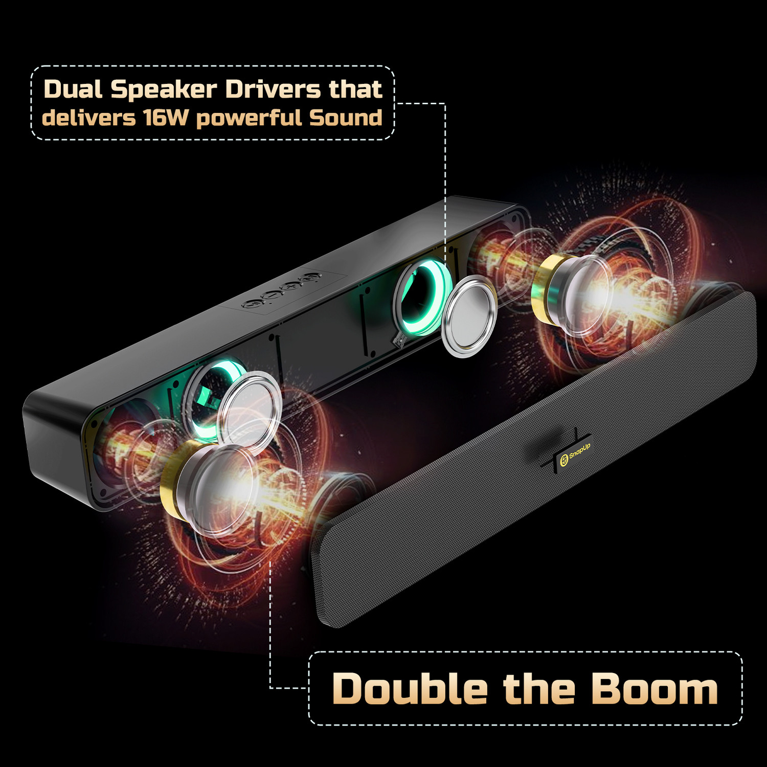 Image of SnapUp Boom X2 Upto 8H TYPE C Multi-Compatibility RGB TWS Feature 16 W Bluetooth Speaker