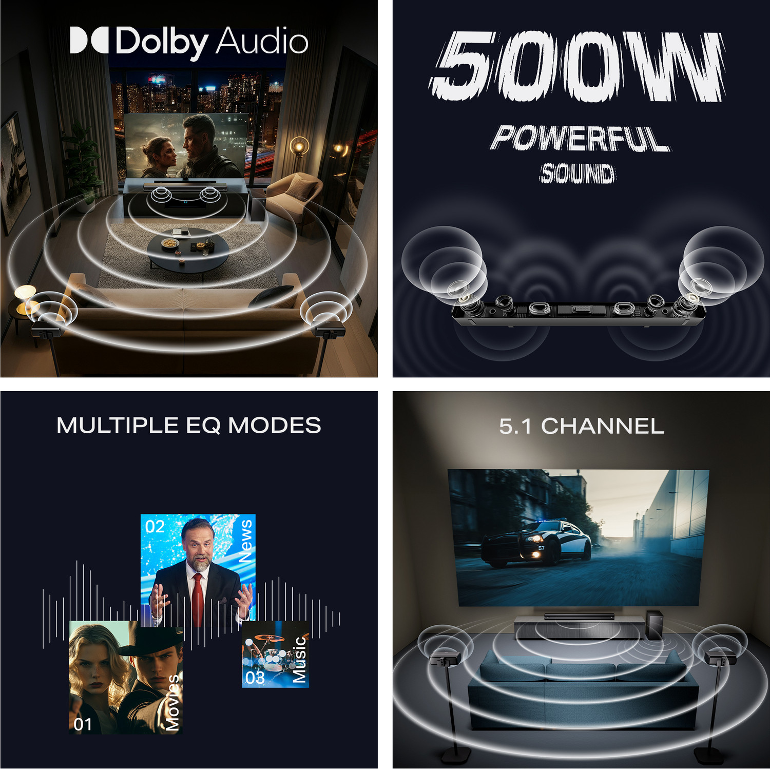 Image of boAt Aavante Prime 5.1 5000D, Cinematic Dolby Audio, EQ Modes, Remote Control 500 W Bluetooth Soundbar (Premium Black, 5.1 Channel)