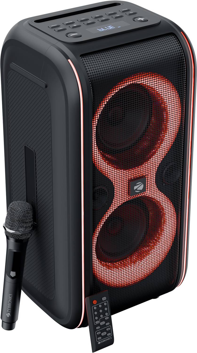 ZEBRONICS Party Fyre 90 Trolley Speaker 5h Playback, Wireless Mic with Display,TWS,USB,AUX Bluetooth Party Speaker Rs. 4999 - Flipkart