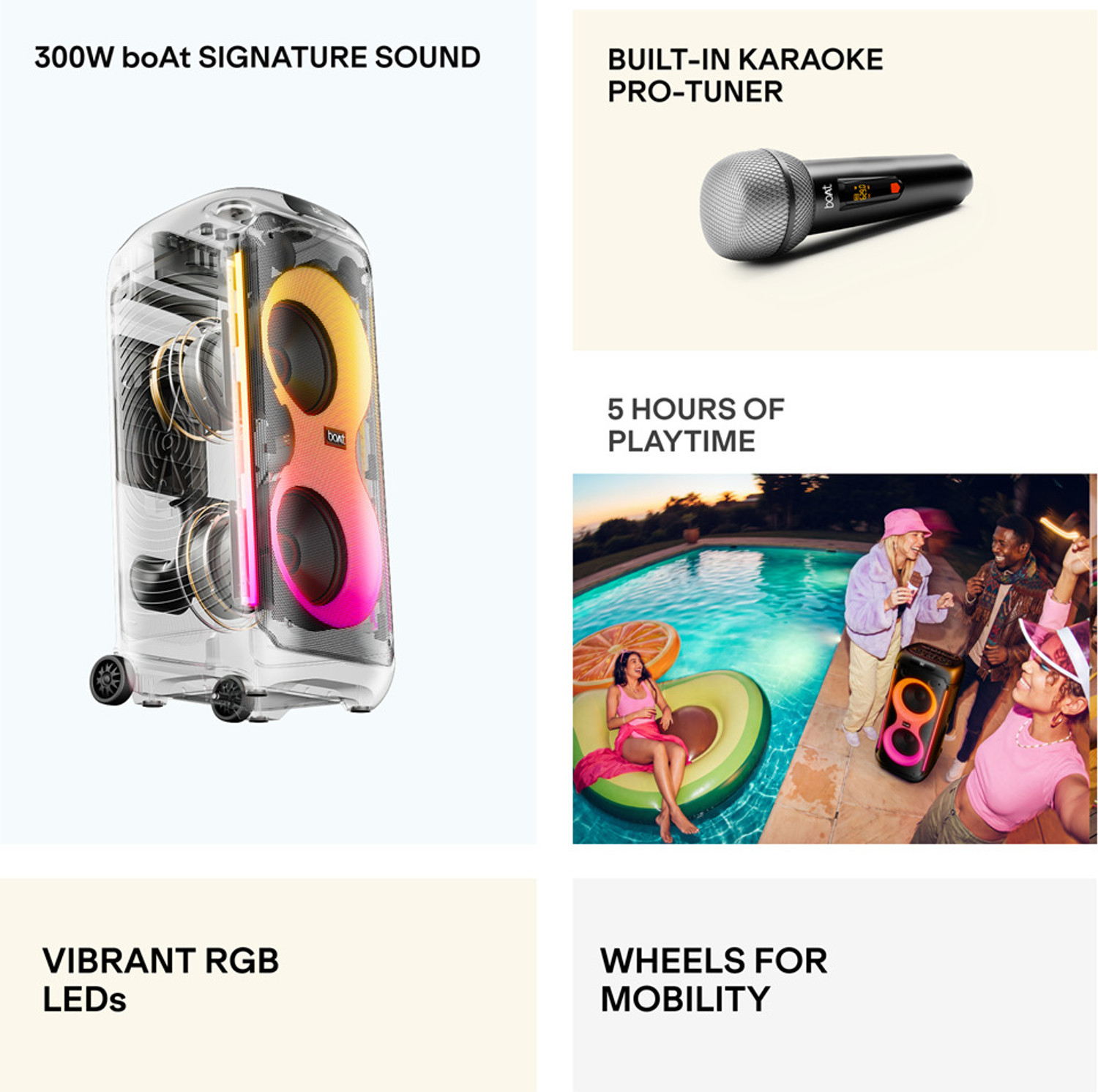 Image of boAt PartyPal 650, Karaoke Auto Tuner, DJ Tracks & Bass Drop, UHF Mic, RGB LEDs 300 W Bluetooth Tower Speaker
