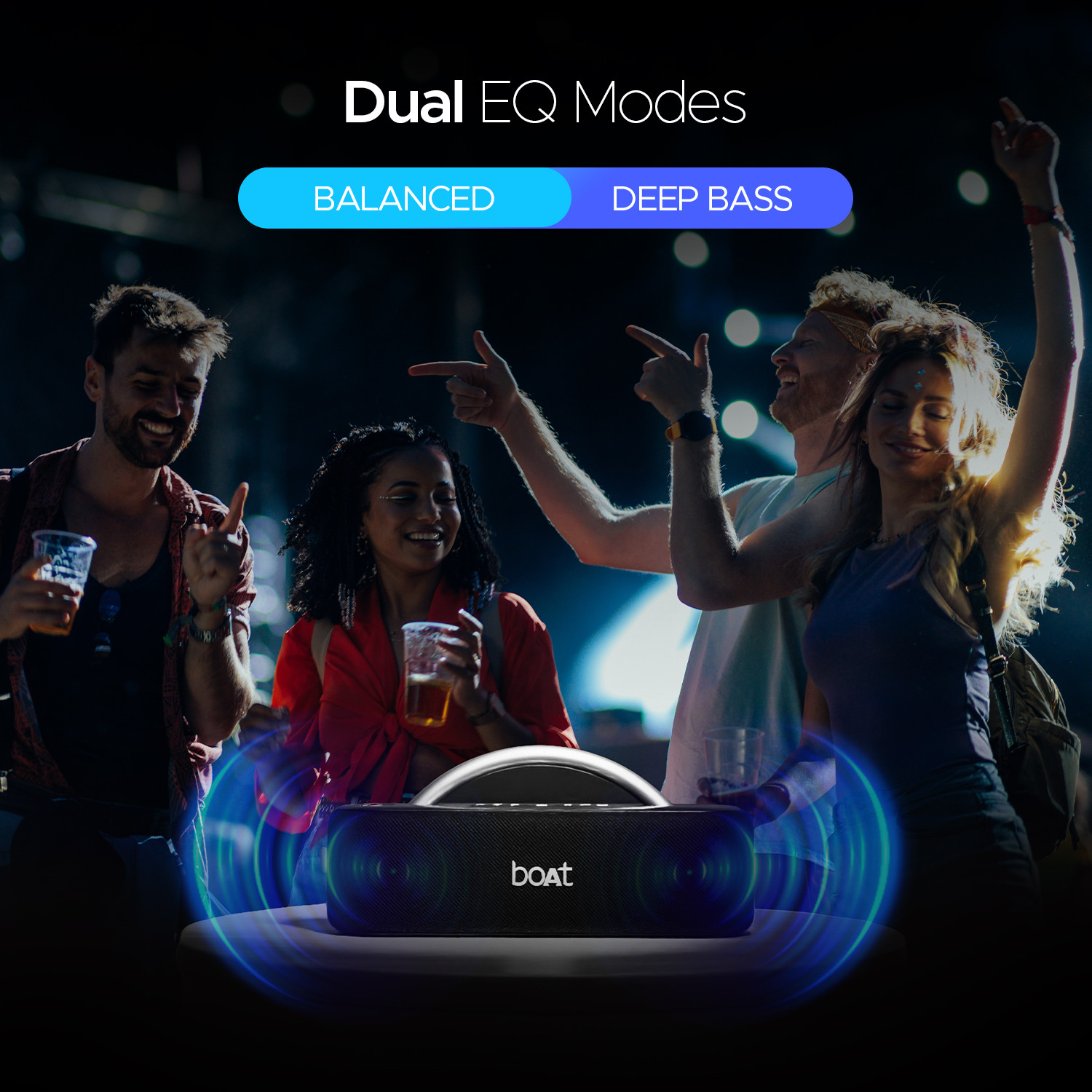 Image of boAt Stone Lumos w / LED Projection, 9HRS Playback,Hearables App Support,Dual EQ Modes 60 W Bluetooth Party Speaker