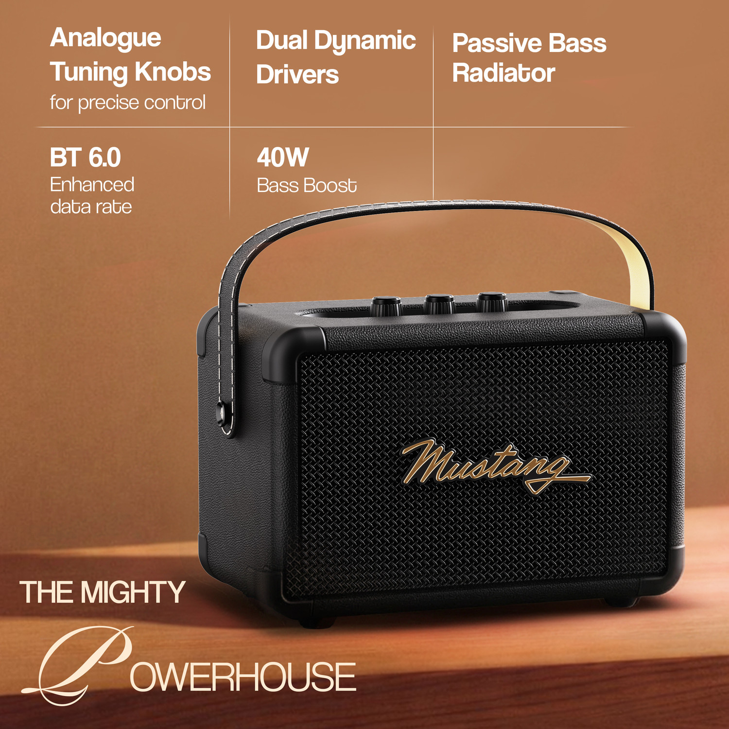 Image of GOBOULT Mustang GT 40, Dual Drivers, Bass Radiator, 6Hrs Battery, Metallic Grill, BTv 6 40 W Bluetooth Speaker