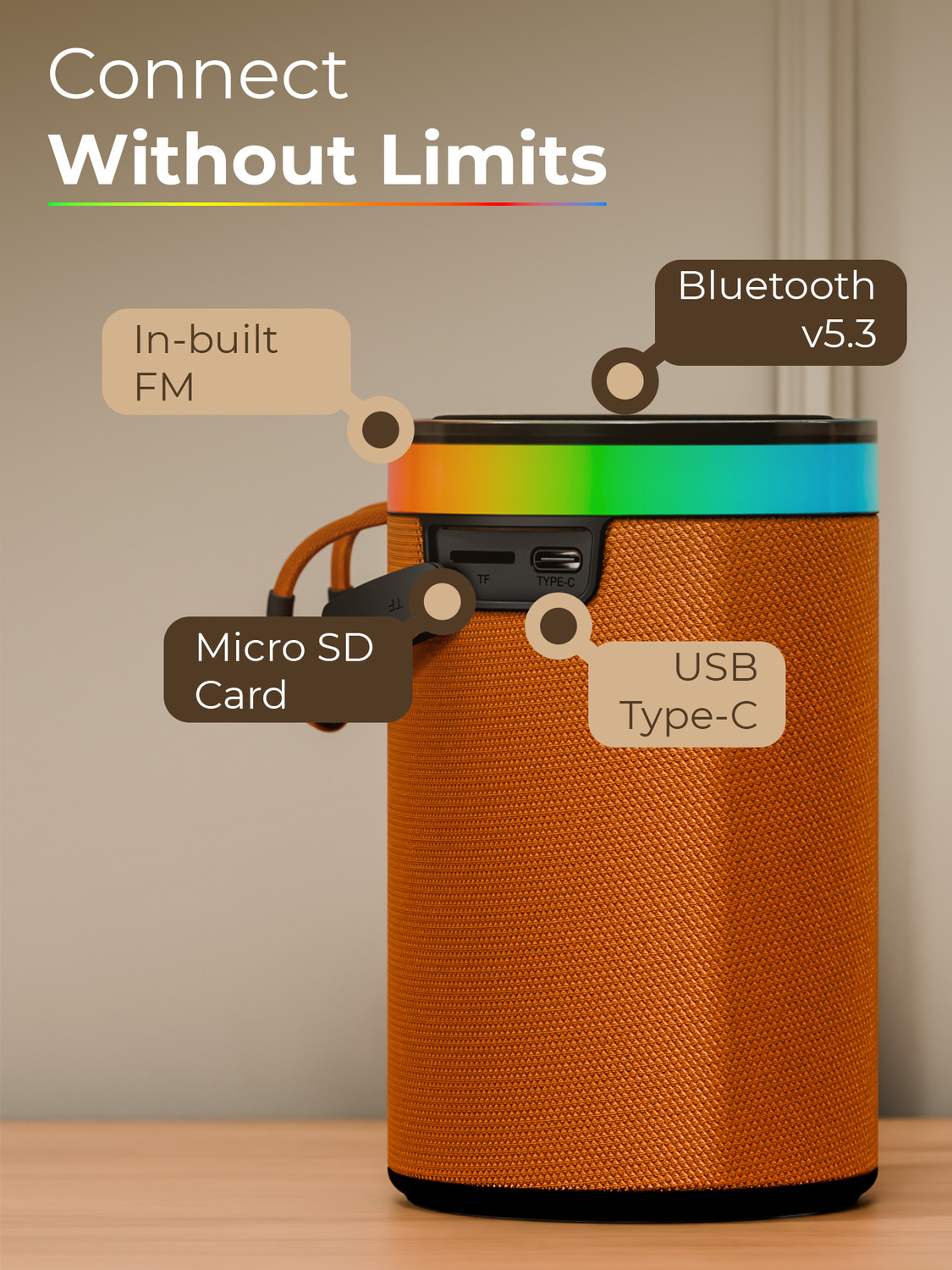 Image of TRIGGR Roar 10 with RGB Lights, Fabric Exterior, TWS & FM Mode, 8H Playtime 10 W Bluetooth Speaker