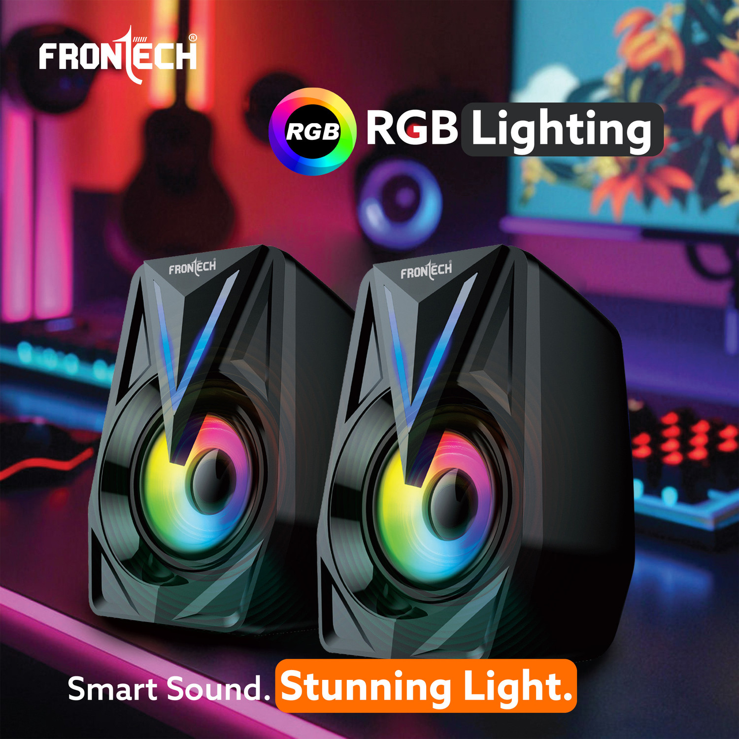 Image of Frontech Multimedia Speakers | Stereo Sound | RGB Lighting | USB Powered | 3.5mm AUX | 12 W Laptop /Desktop Speaker
