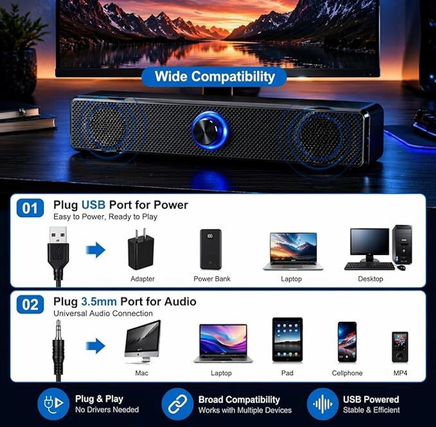 Image of otoobest 10W USB Powered Soundbar Speaker for PC, Laptop & Desktop | 312 10 W Laptop /Desktop Speaker
