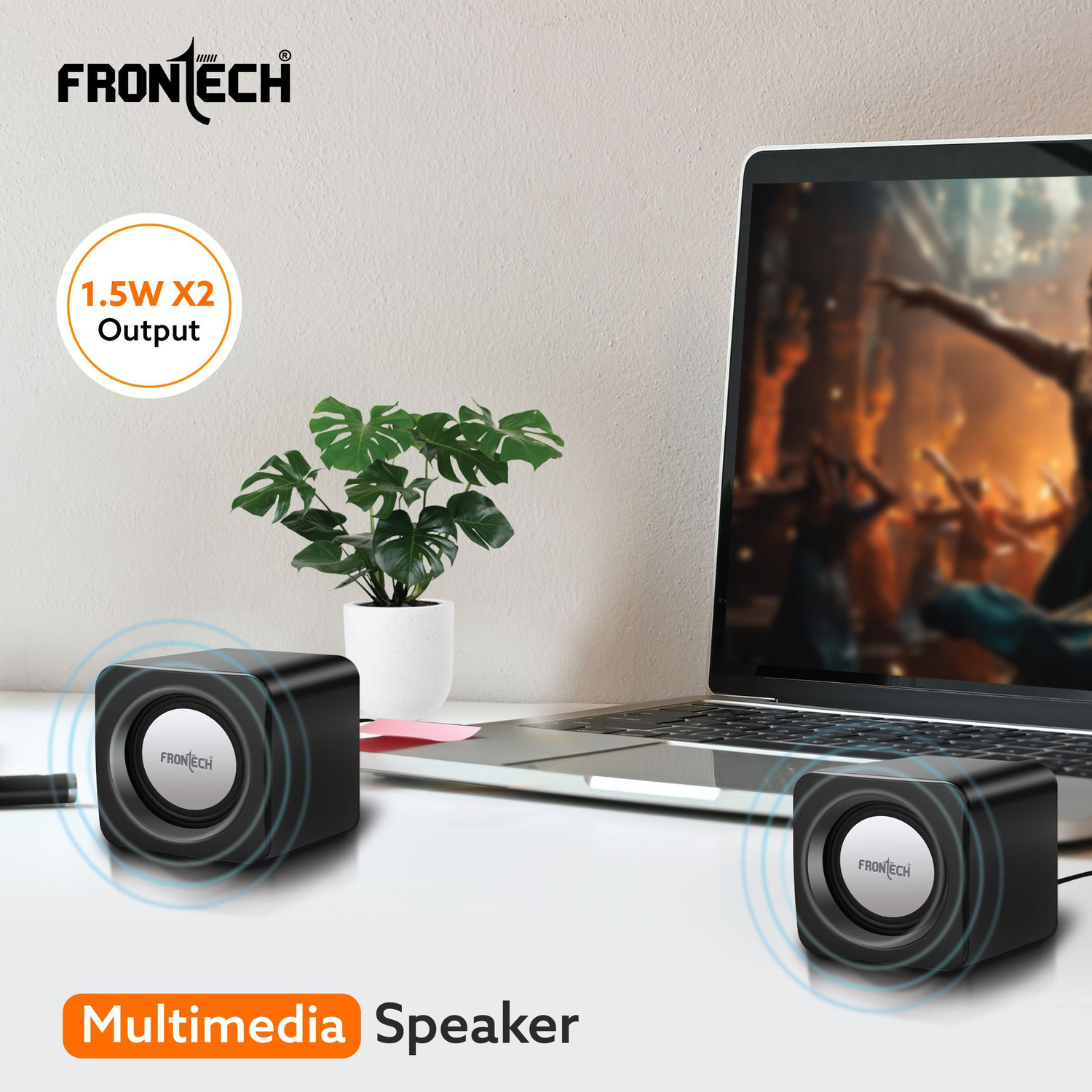 Image of Frontech Premium 2.0 Channel USB Powered Speakers with 1.5W x 2 Output, AUX Input 3 W Laptop /Desktop Speaker