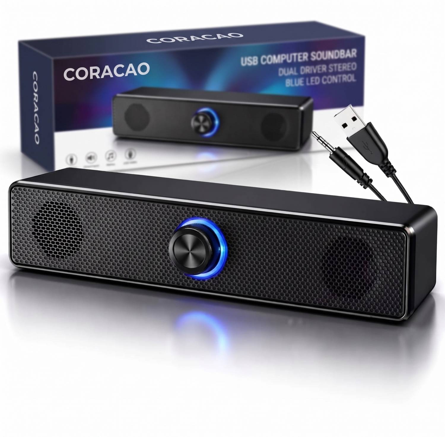 Coracao USB Computer Soundbar 10WStereo Speaker with Aux & LED Knob for PC Laptop Mobile 10 W Bluetooth Laptop/Desktop Speaker