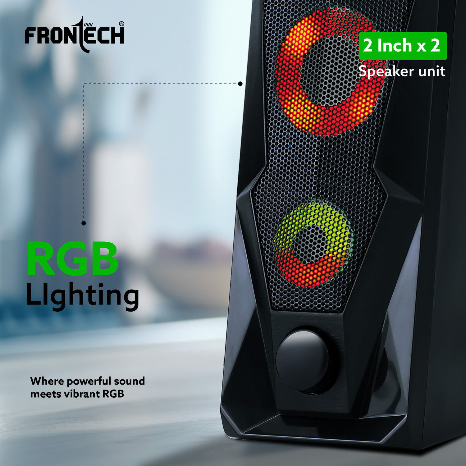 Image of Frontech 2.0 Multimedia Speakers - USB Powered | RGB Lighting | 3.5mm AUX | 12 W Laptop /Desktop Speaker