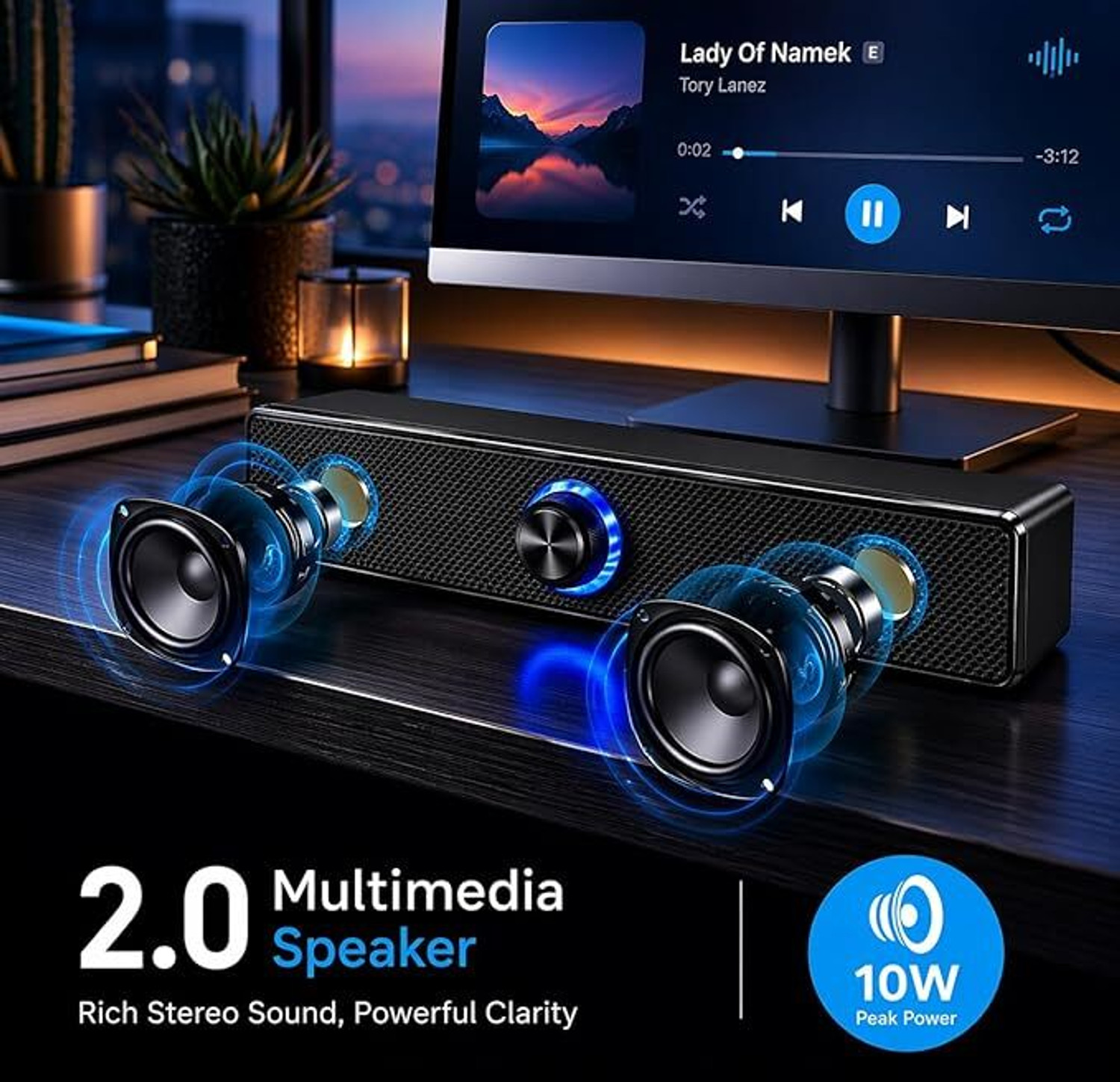 Image of otoobest 10W USB Powered Soundbar Speaker for PC, Laptop & Desktop | 312 10 W Laptop /Desktop Speaker