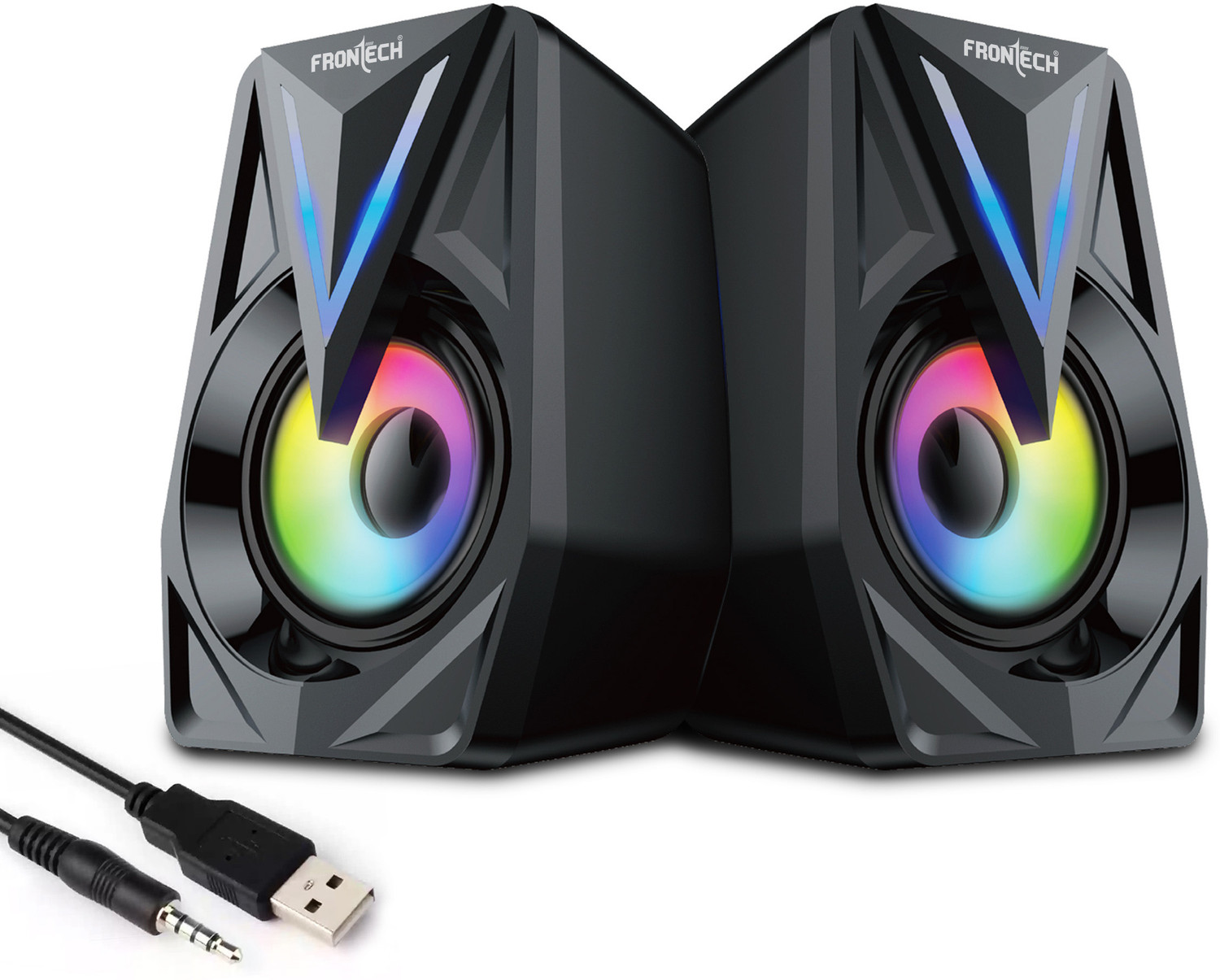 Image of Frontech Multimedia Speakers | Stereo Sound | RGB Lighting | USB Powered | 3.5mm AUX | 12 W Laptop /Desktop Speaker