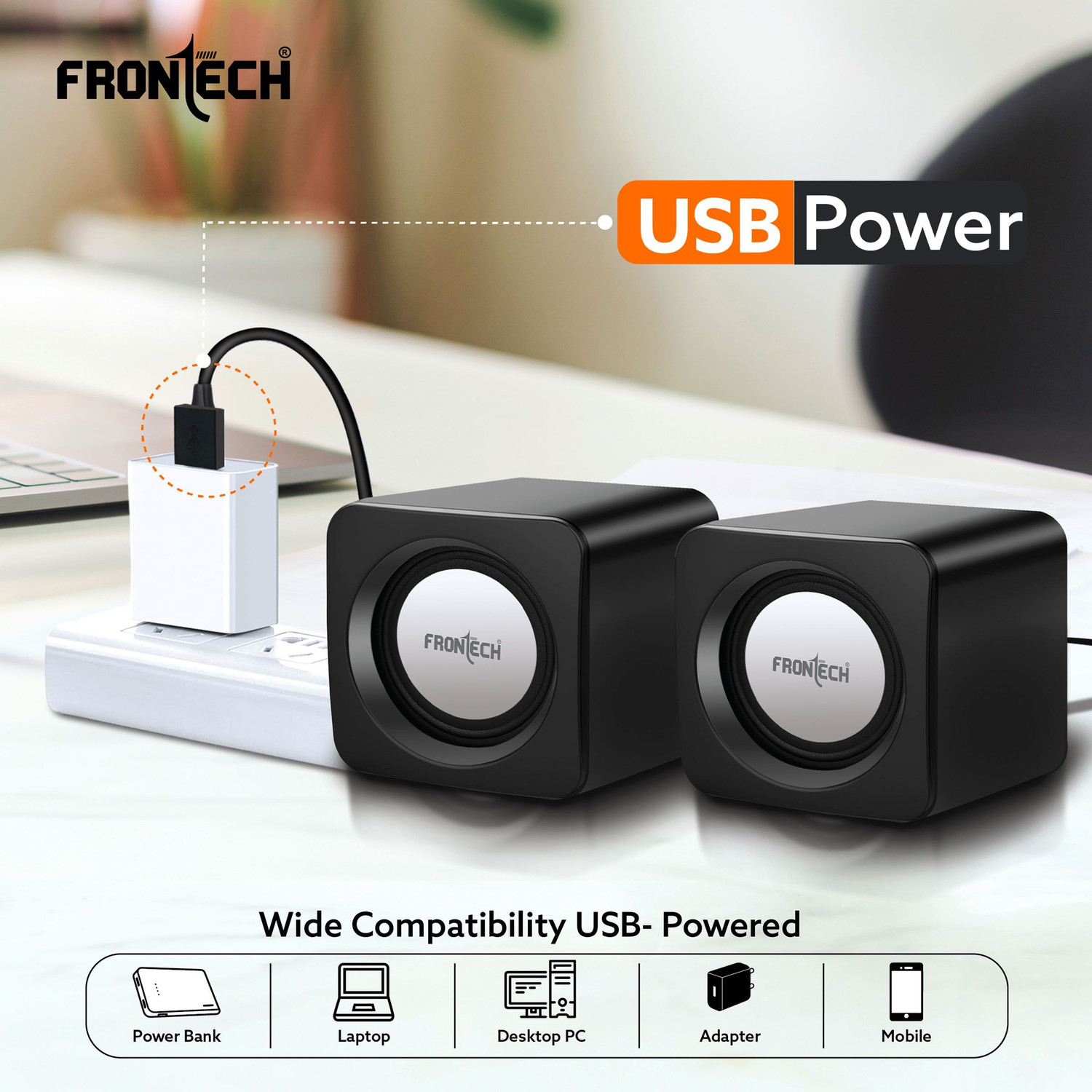 Image of Frontech Premium 2.0 Channel USB Powered Speakers with 1.5W x 2 Output, AUX Input 3 W Laptop /Desktop Speaker