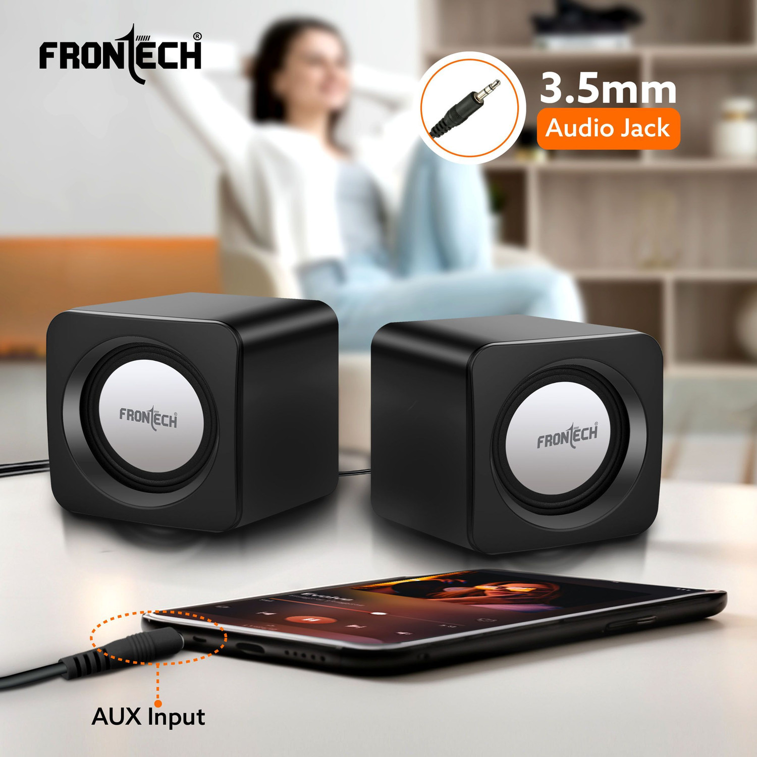 Image of Frontech Premium 2.0 Channel USB Powered Speakers with 1.5W x 2 Output, AUX Input 3 W Laptop /Desktop Speaker