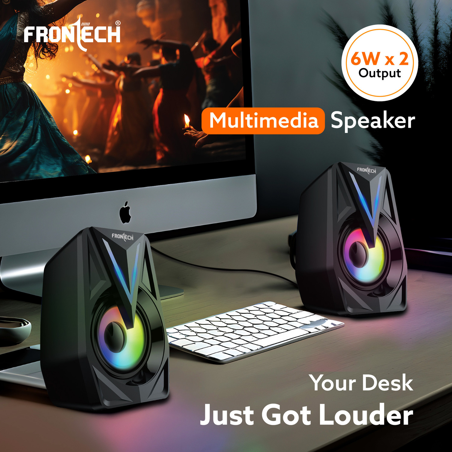 Image of Frontech Multimedia Speakers | Stereo Sound | RGB Lighting | USB Powered | 3.5mm AUX | 12 W Laptop /Desktop Speaker