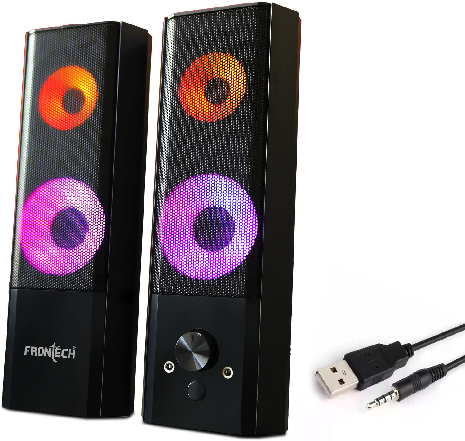 Image of Frontech 2.0 Multimedia Speaker | AUX /USB | RGB Lighting | Detachable Soundbar | 12 W Laptop /Desktop Speaker