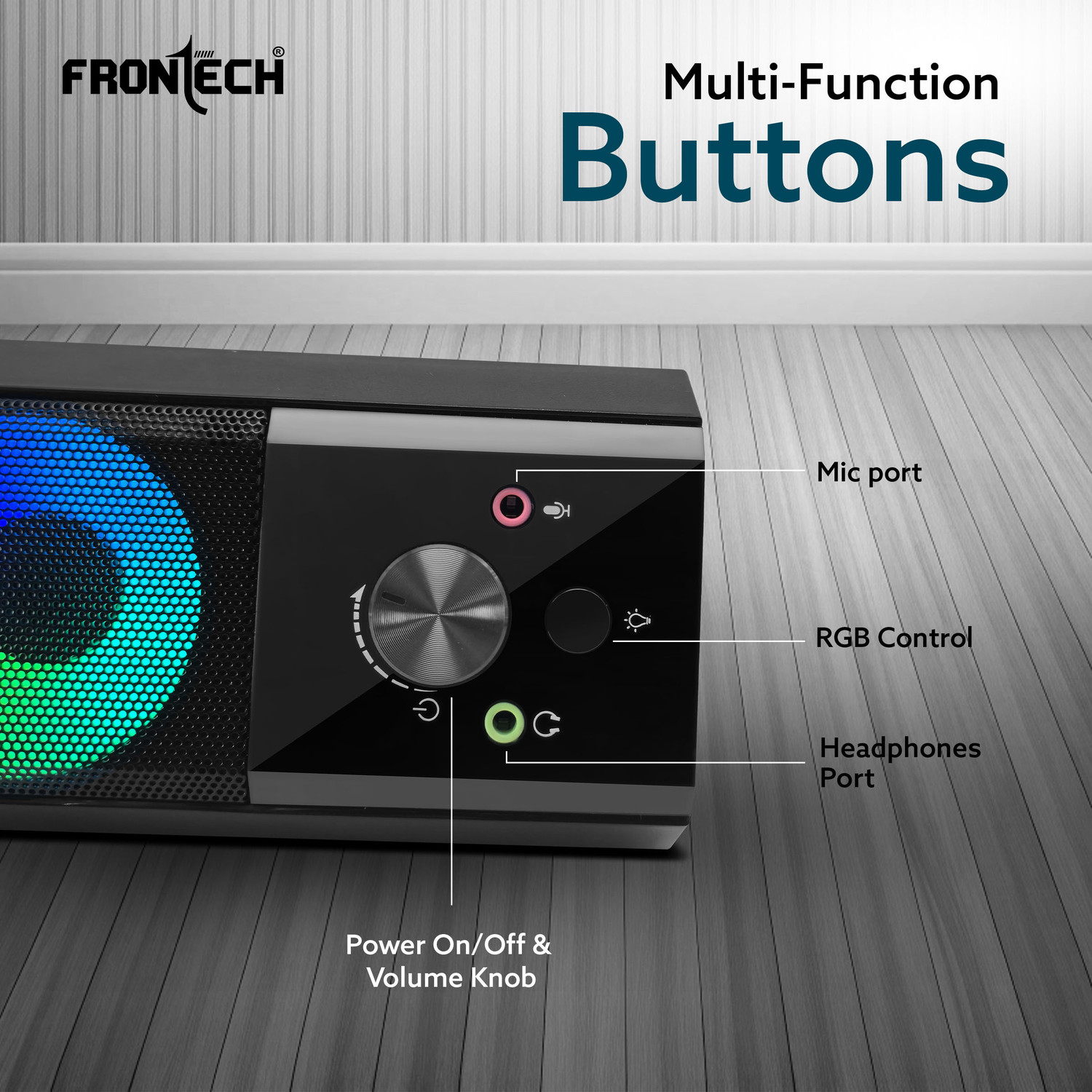 Image of Frontech 2.0 Multimedia Speaker | AUX /USB | RGB Lighting | Detachable Soundbar | 12 W Laptop /Desktop Speaker