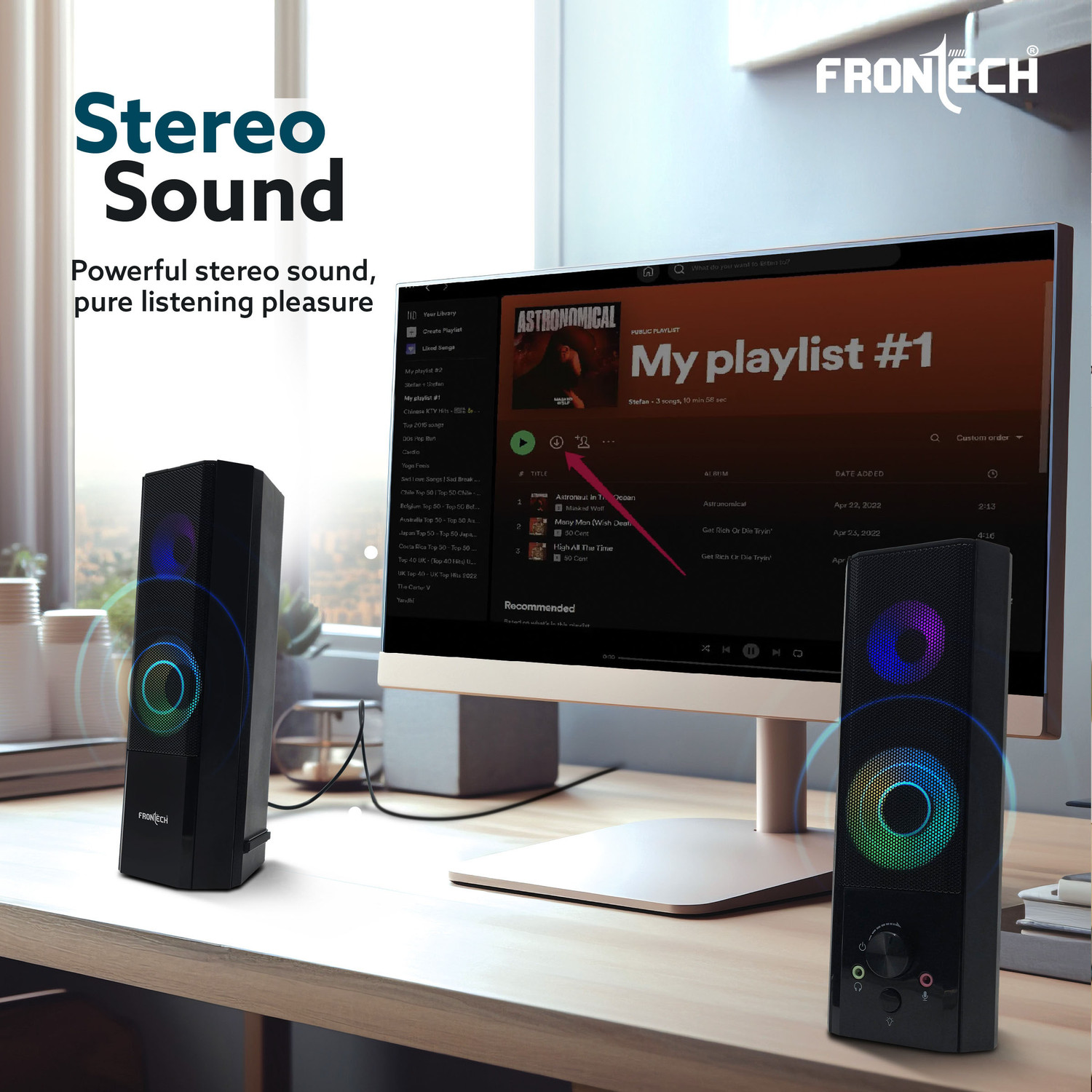 Image of Frontech 2.0 Multimedia Speaker | AUX /USB | RGB Lighting | Detachable Soundbar | 12 W Laptop /Desktop Speaker