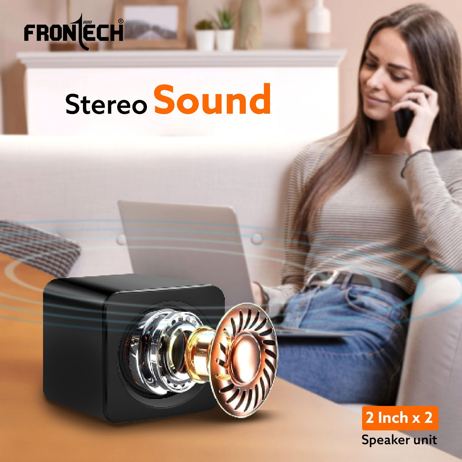 Image of Frontech Premium 2.0 Channel USB Powered Speakers with 1.5W x 2 Output, AUX Input 3 W Laptop /Desktop Speaker