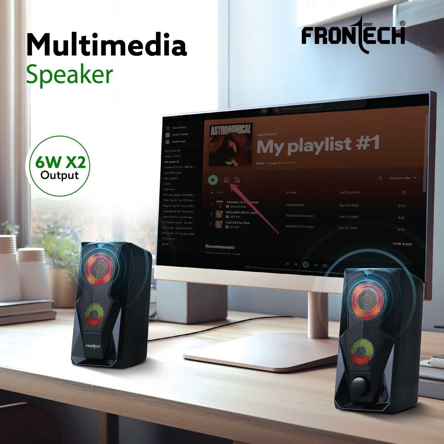 Image of Frontech 2.0 Multimedia Speakers - USB Powered | RGB Lighting | 3.5mm AUX | 12 W Laptop /Desktop Speaker