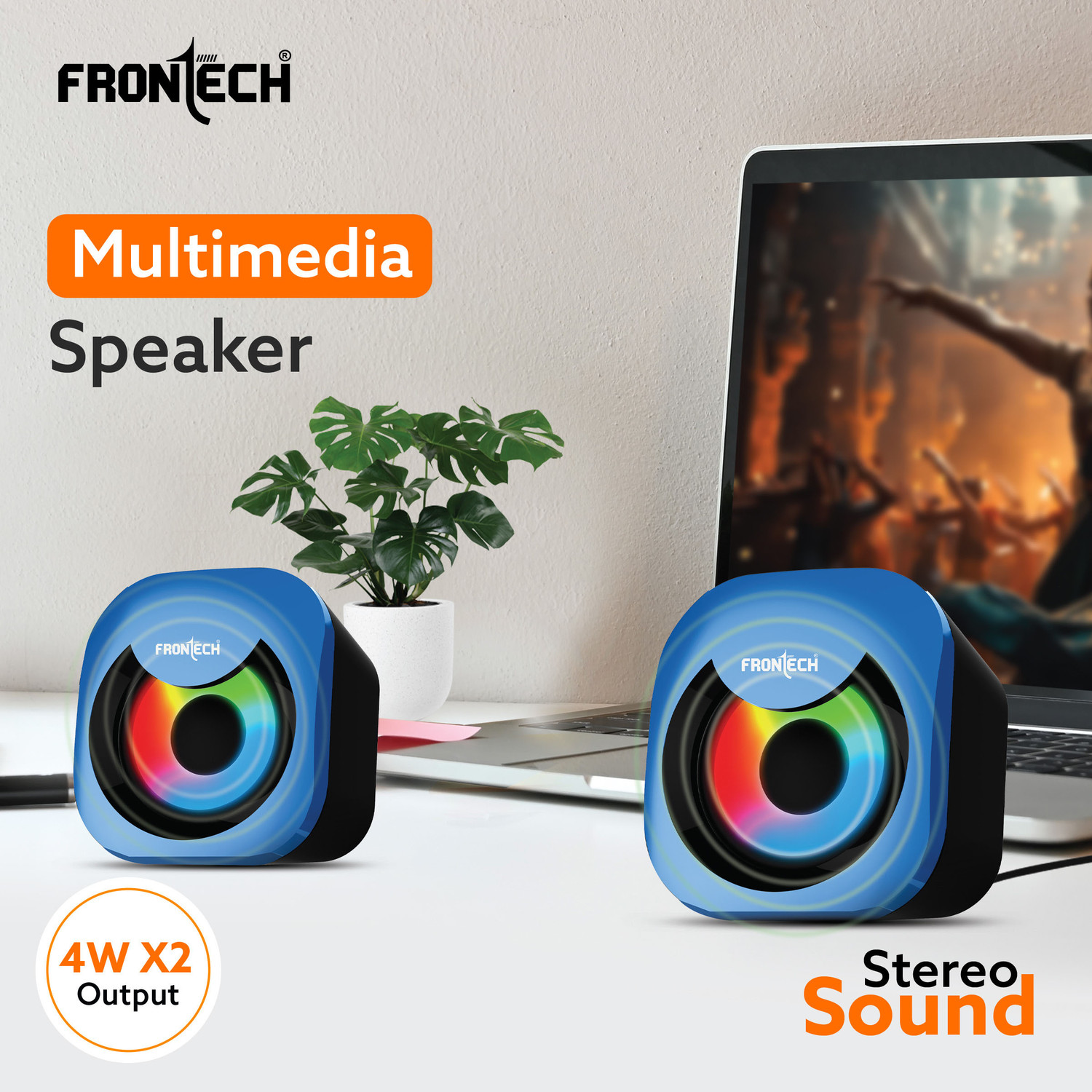 Image of Frontech 2.0 Multimedia Speakers | RGB Lighting | USB-Powered | 3.5mm AUX | 8 W Laptop /Desktop Speaker