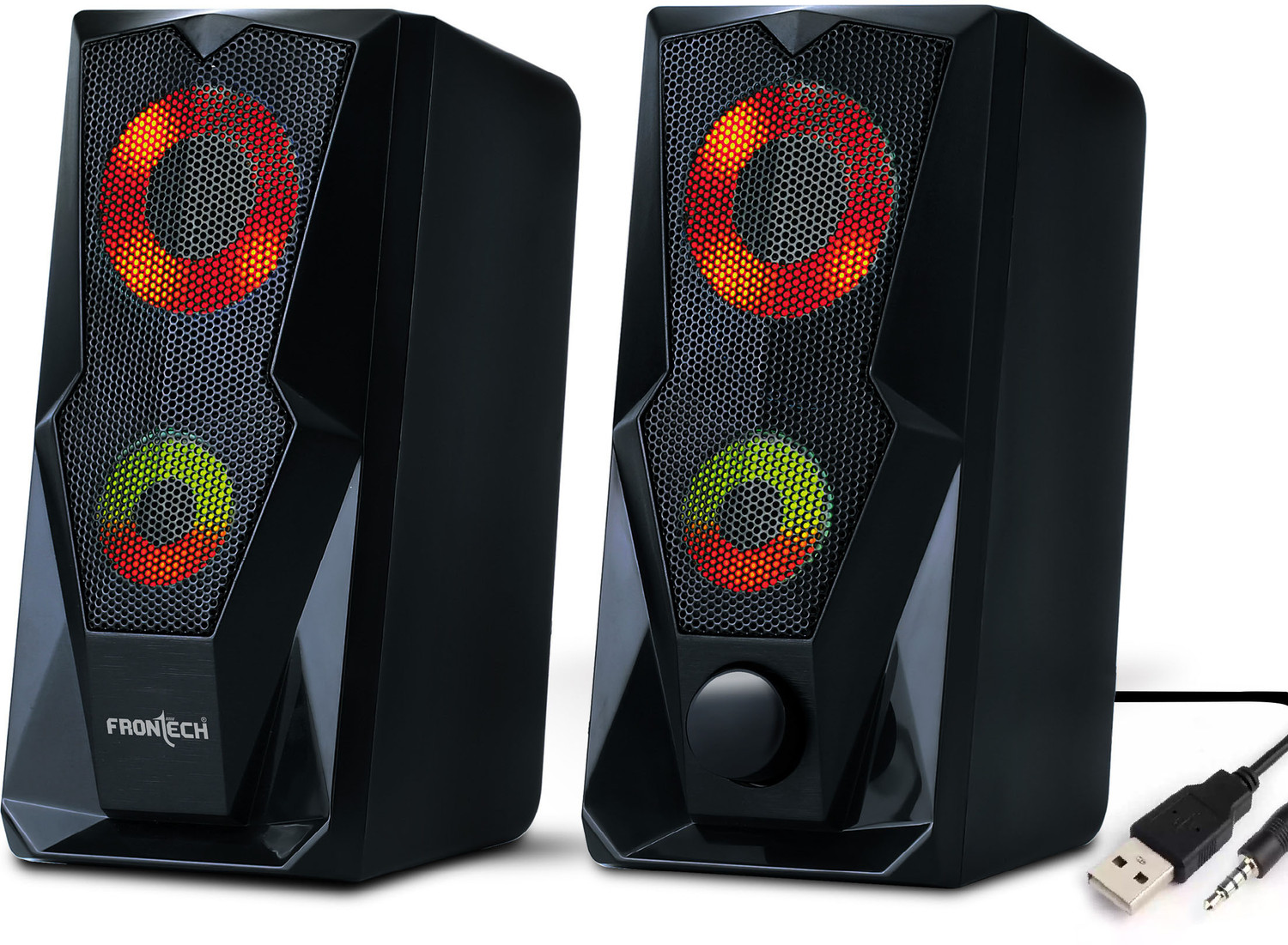 Image of Frontech 2.0 Multimedia Speakers - USB Powered | RGB Lighting | 3.5mm AUX | 12 W Laptop /Desktop Speaker