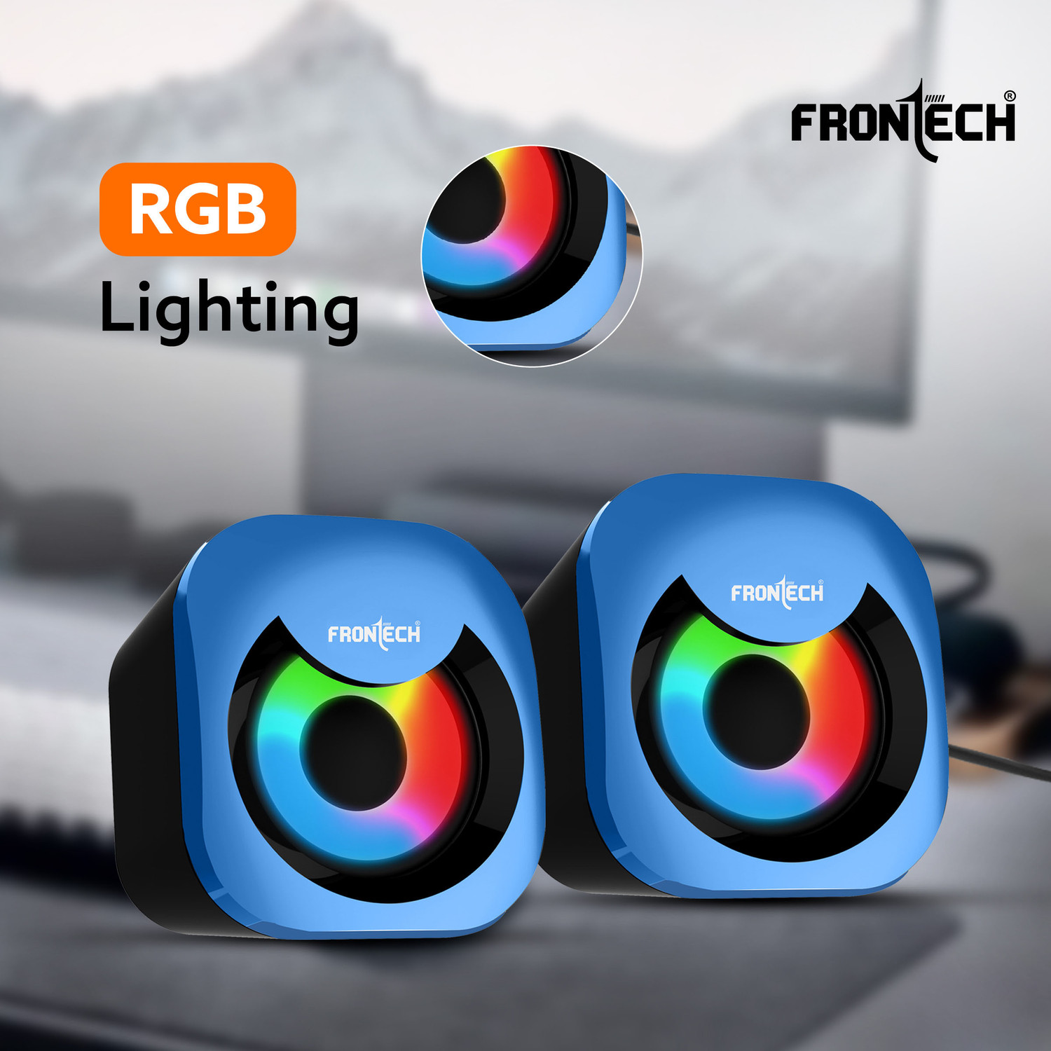 Image of Frontech 2.0 Multimedia Speakers | RGB Lighting | USB-Powered | 3.5mm AUX | 8 W Laptop /Desktop Speaker