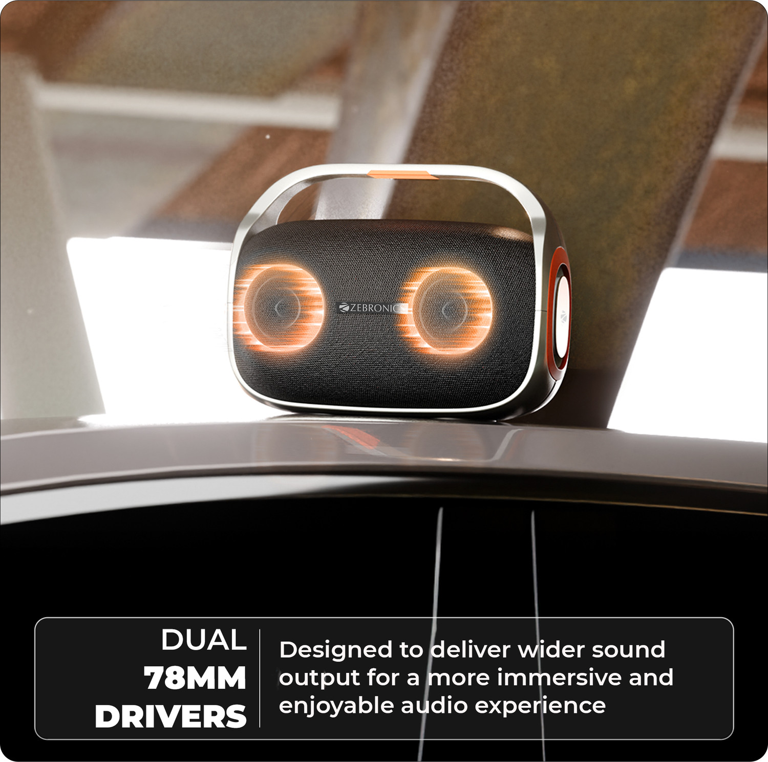Image of ZEBRONICS Sound Feast 270, 6Hrs Playback, Dual Drivers, TWS, BTv5.3, USB, AUX, LED, Type-C 60 W Bluetooth Party Speaker