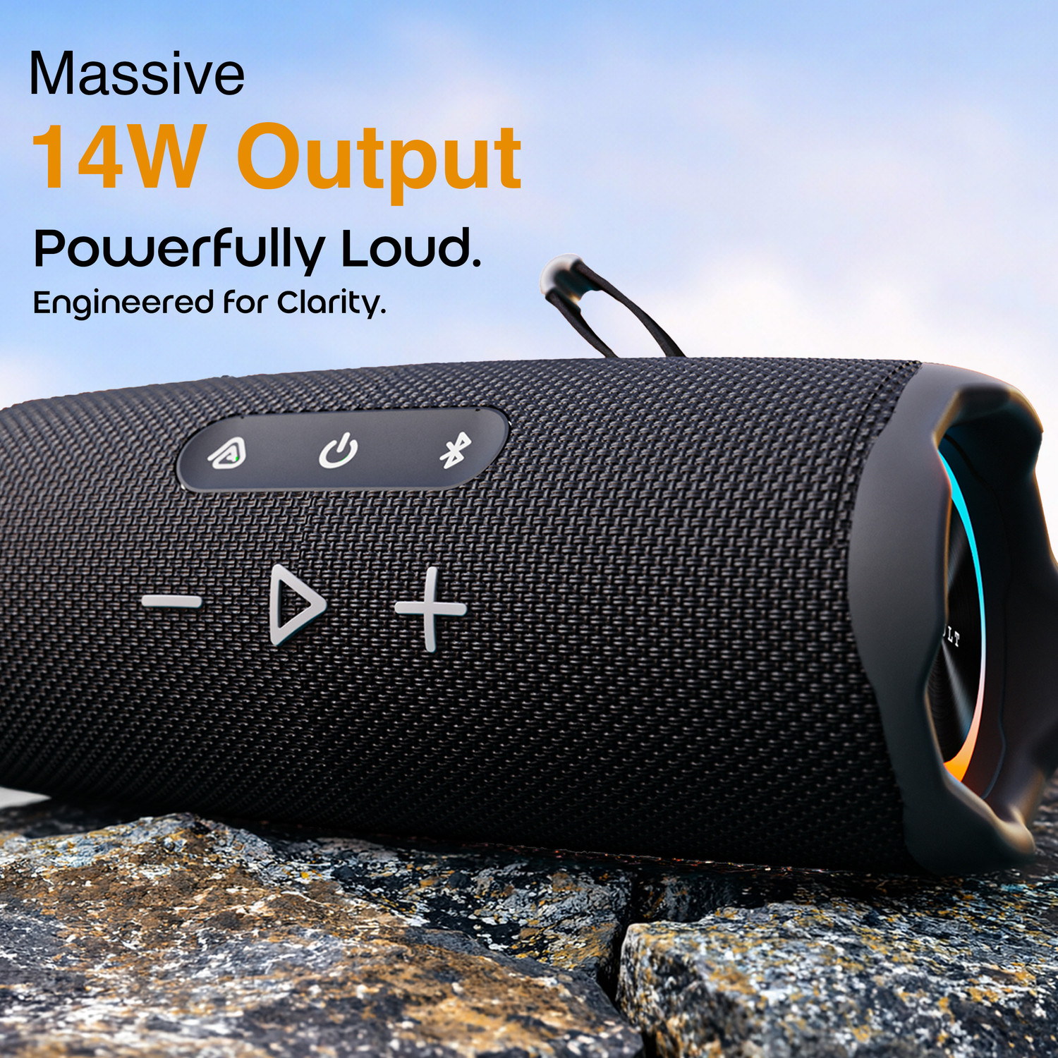 Image of GOBOULT Groove 14W, Dual Dynamic Drivers, RGB LED, TWS Connectivity, Upto 10Hrs Battery 14 W Bluetooth Speaker