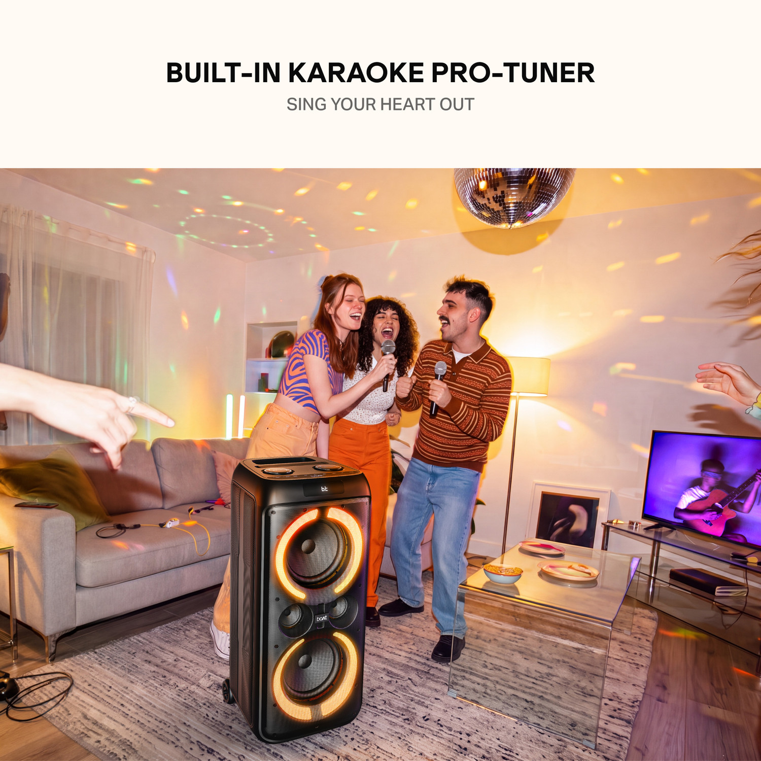 Image of boAt PartyPal 600 Plus, Karaoke Auto-Tuner,In-Built DJ Tracks,6H Battery,2UHF Mic 240 W Bluetooth Tower Speaker
